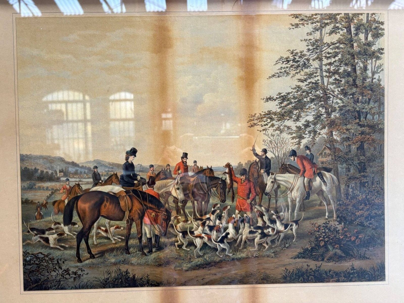 2 Framed Hunting Scenes photo vintage