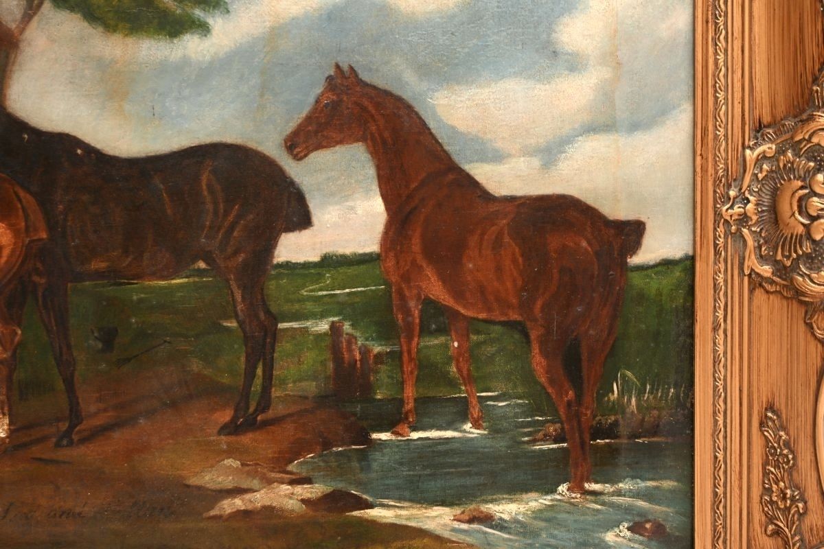 Antique Georgian Period Oil Painting Of Horses photo Art