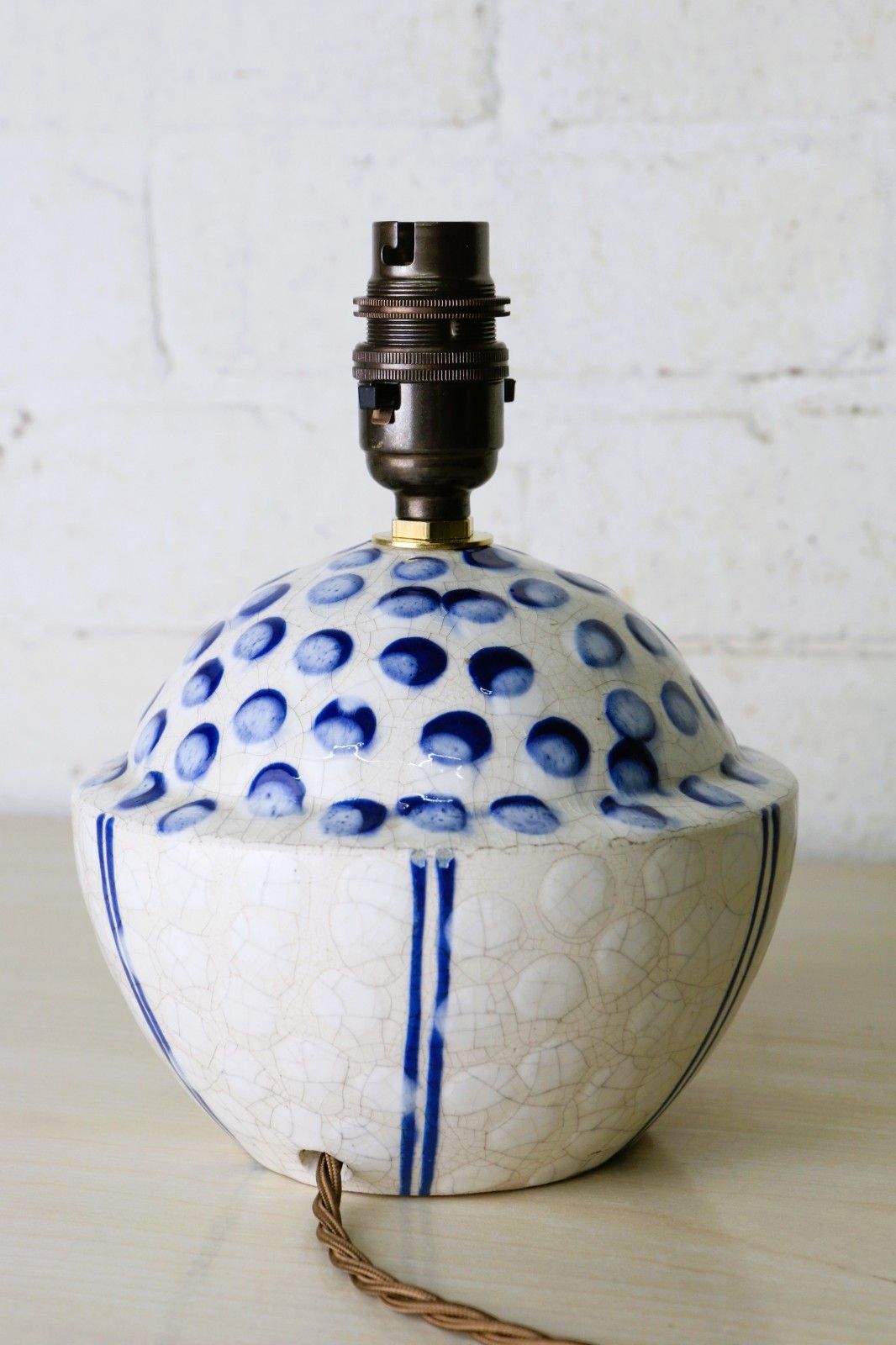 Table Lamp Vintage French Art Pottery Small Blue & White Lamp Early 20th Century photo Lighting
