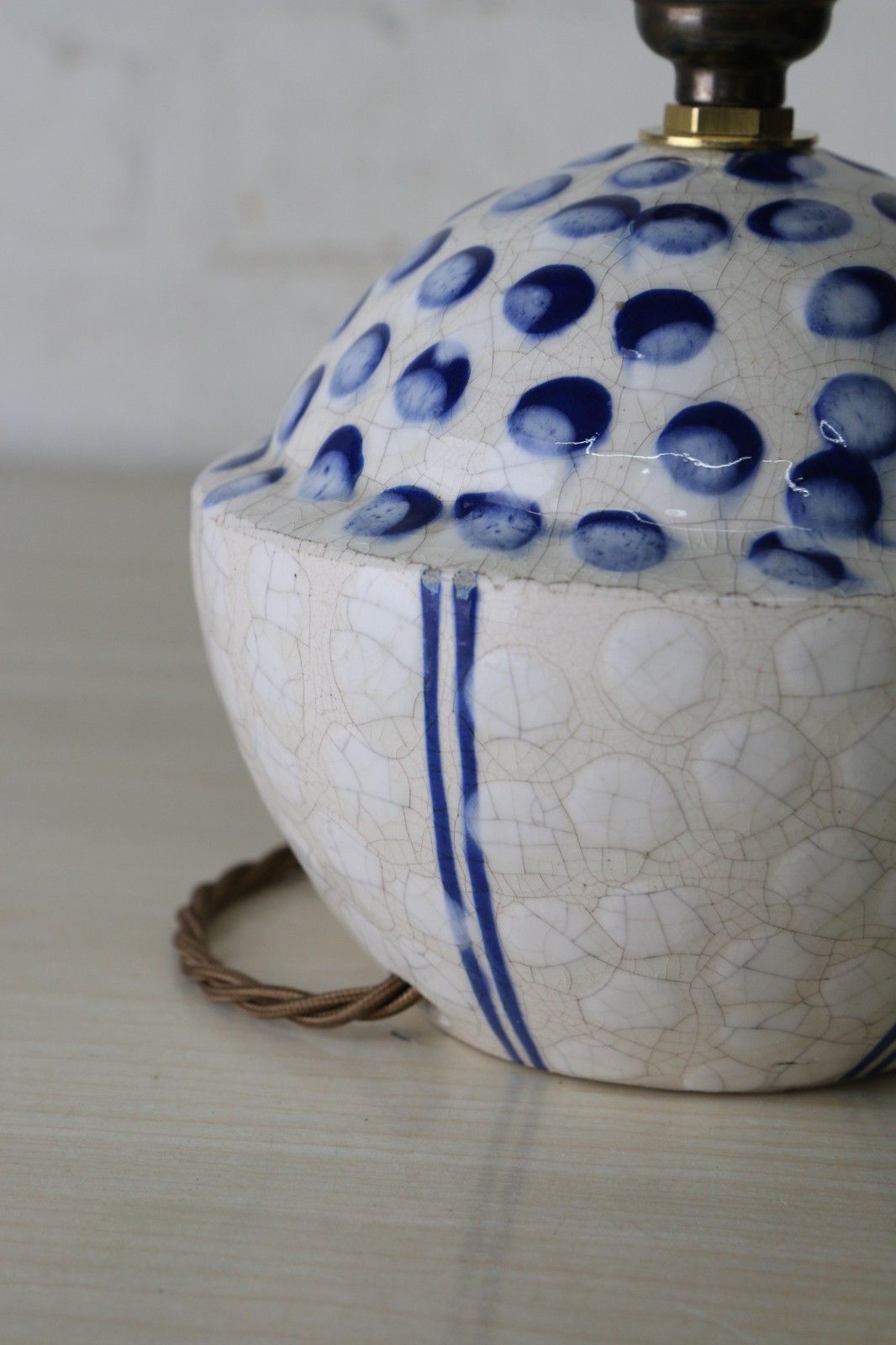 photo for sale Table Lamp Vintage French Art Pottery Small Blue & White Lamp Early 20th Century