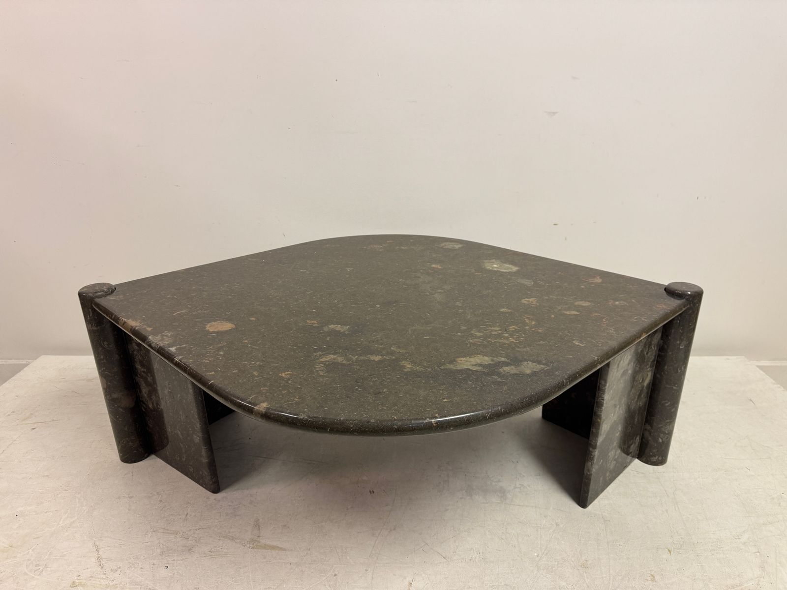 1980s Sculptural Eye Shaped Coffee Table In Fossil Marble photo for sale