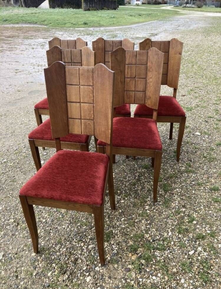 6 Art Deco Chairs With Red Velvet Seat photo furniture