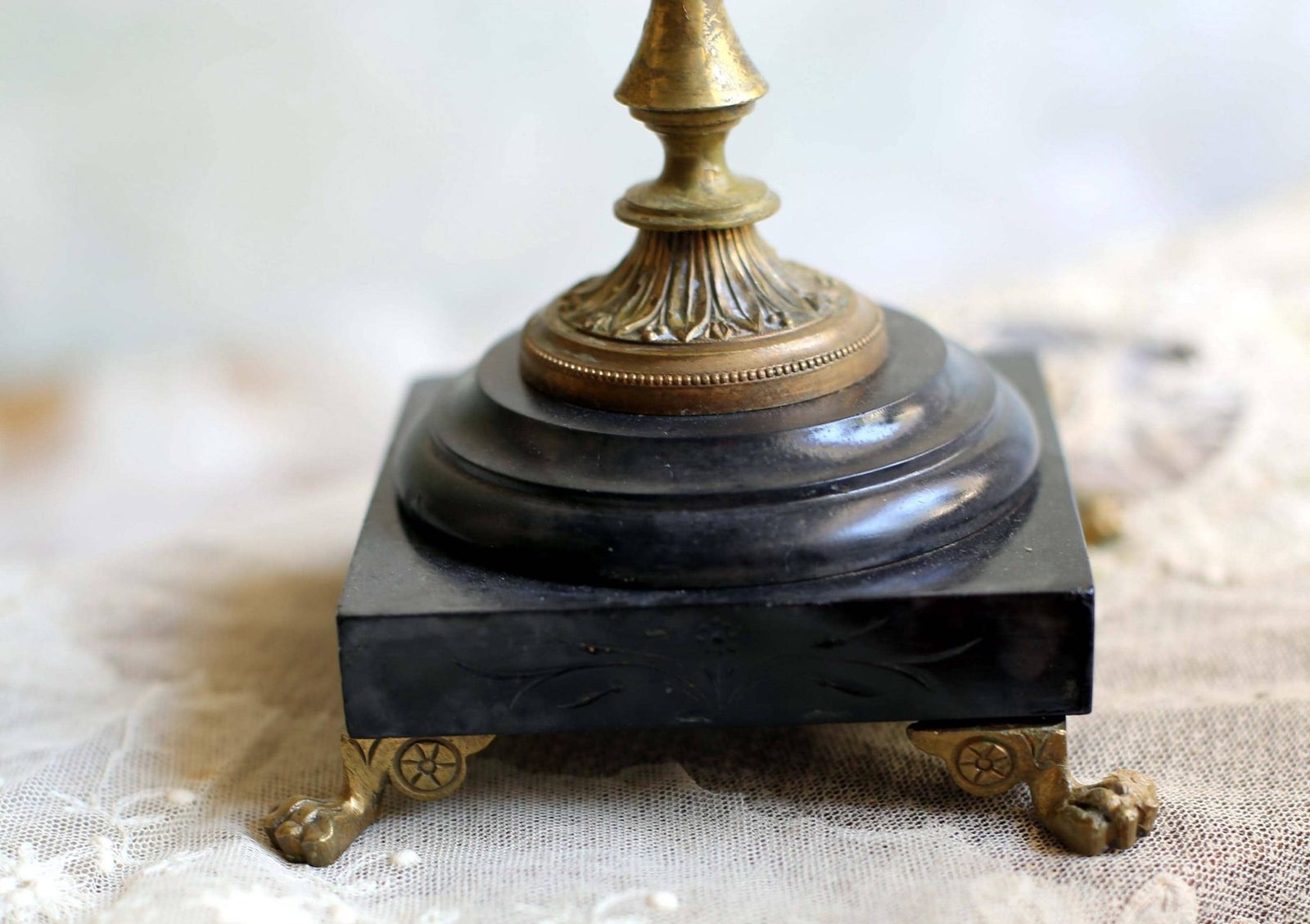 Pair Of Antique French Ormolu & Marble Candelabras Bronze Art Nouveau Candleholders photo for sale