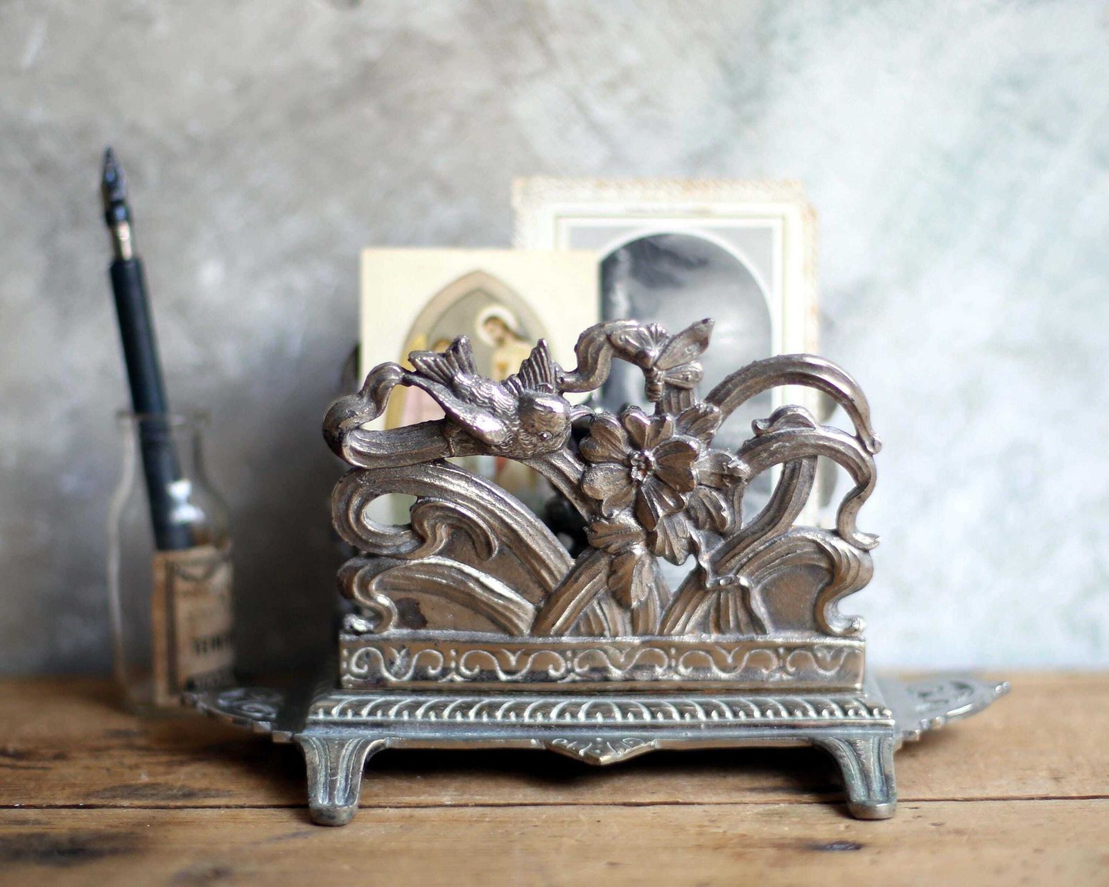 Antique Letter Rack Art Nouveau French Paper Holder Desk Ornament