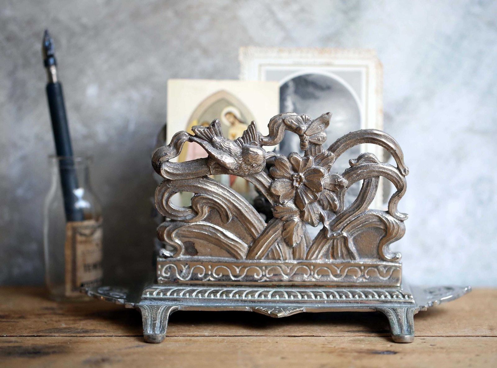 Antique Letter Rack Art Nouveau French Paper Holder Desk Ornament photo furniture