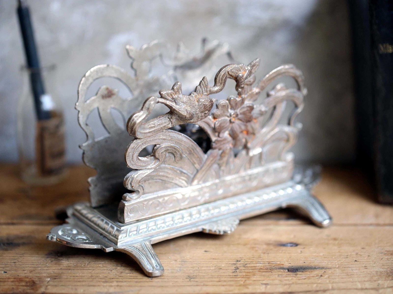Antique Letter Rack Art Nouveau French Paper Holder Desk Ornament photo for sale