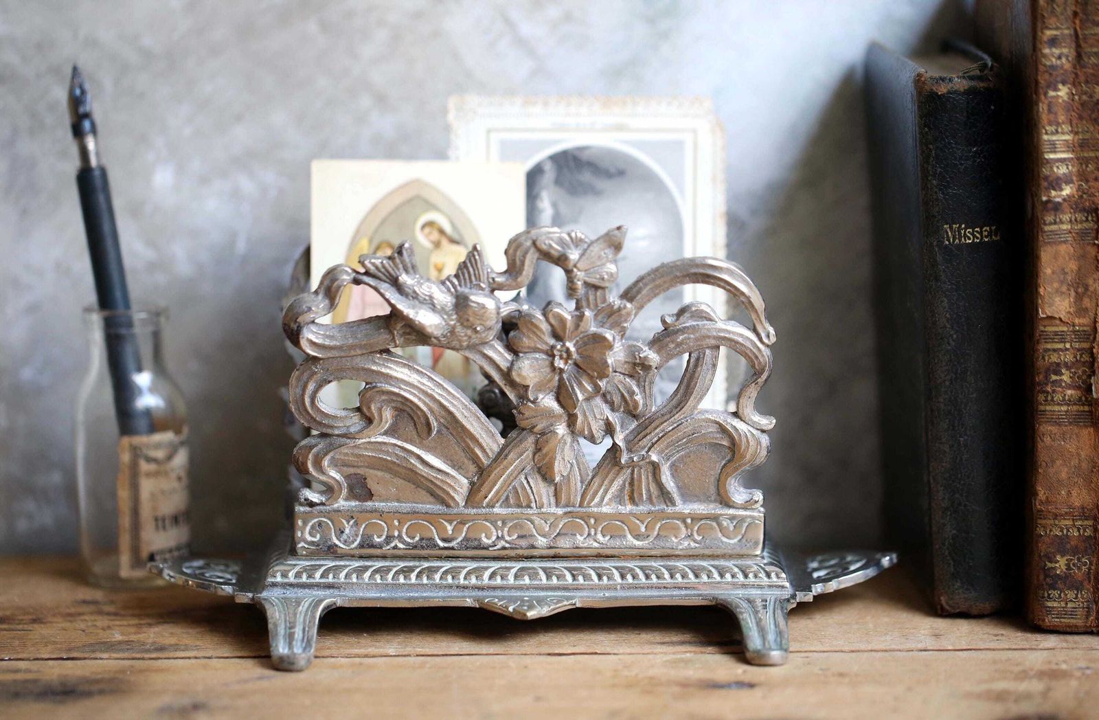 Antique Letter Rack Art Nouveau French Paper Holder Desk Ornament photo 82.0