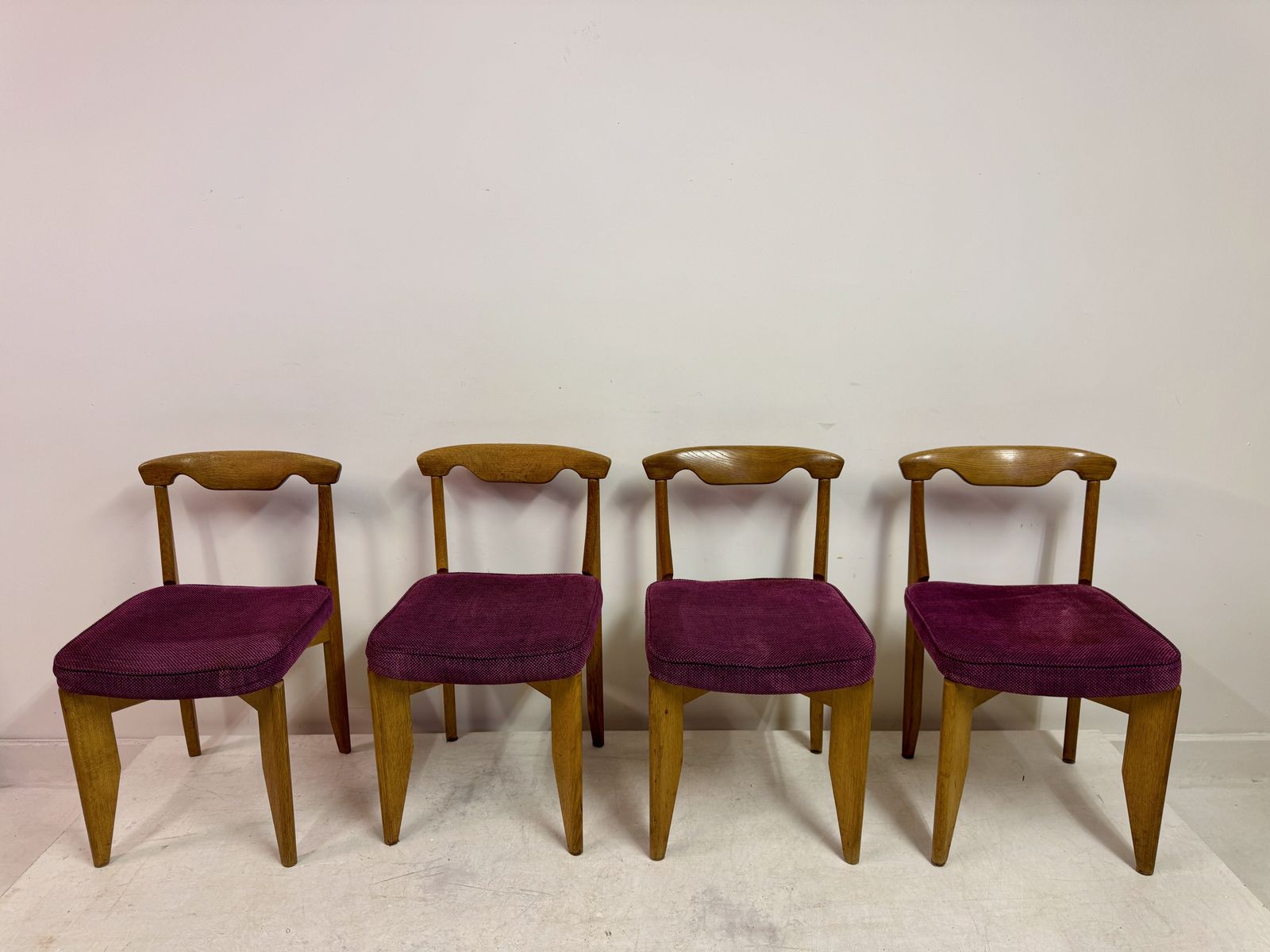 Set Of Four Mid Century Oak Dining Chairs By Guillerme Et Chambron photo furniture