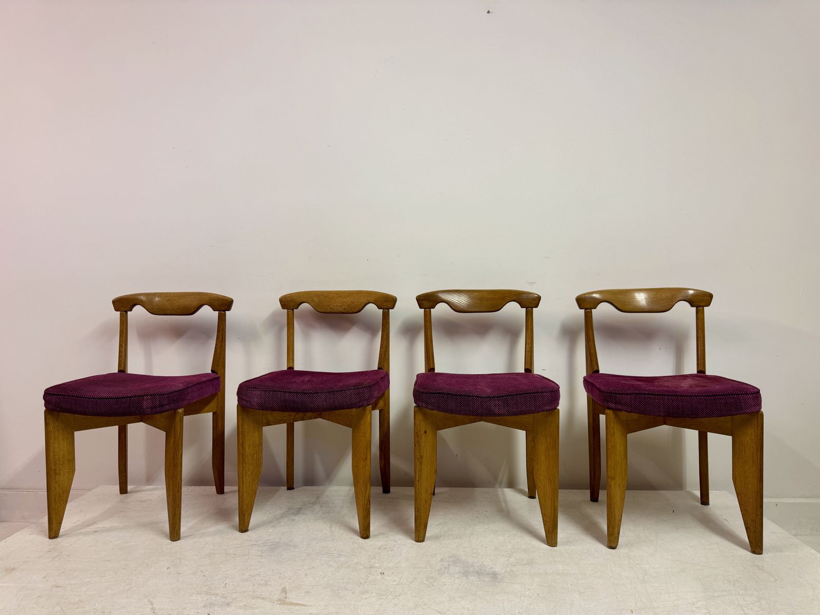 Set Of Four Mid Century Oak Dining Chairs By Guillerme Et Chambron photo for sale