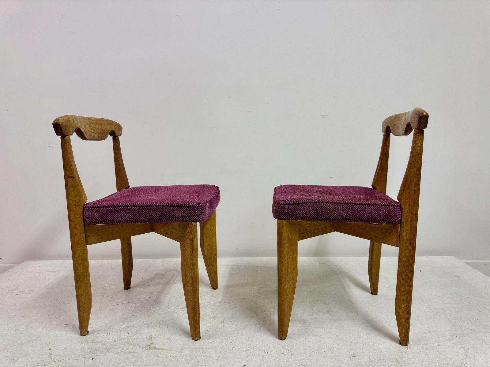 photo for sale Set Of Four Mid Century Oak Dining Chairs By Guillerme Et Chambron