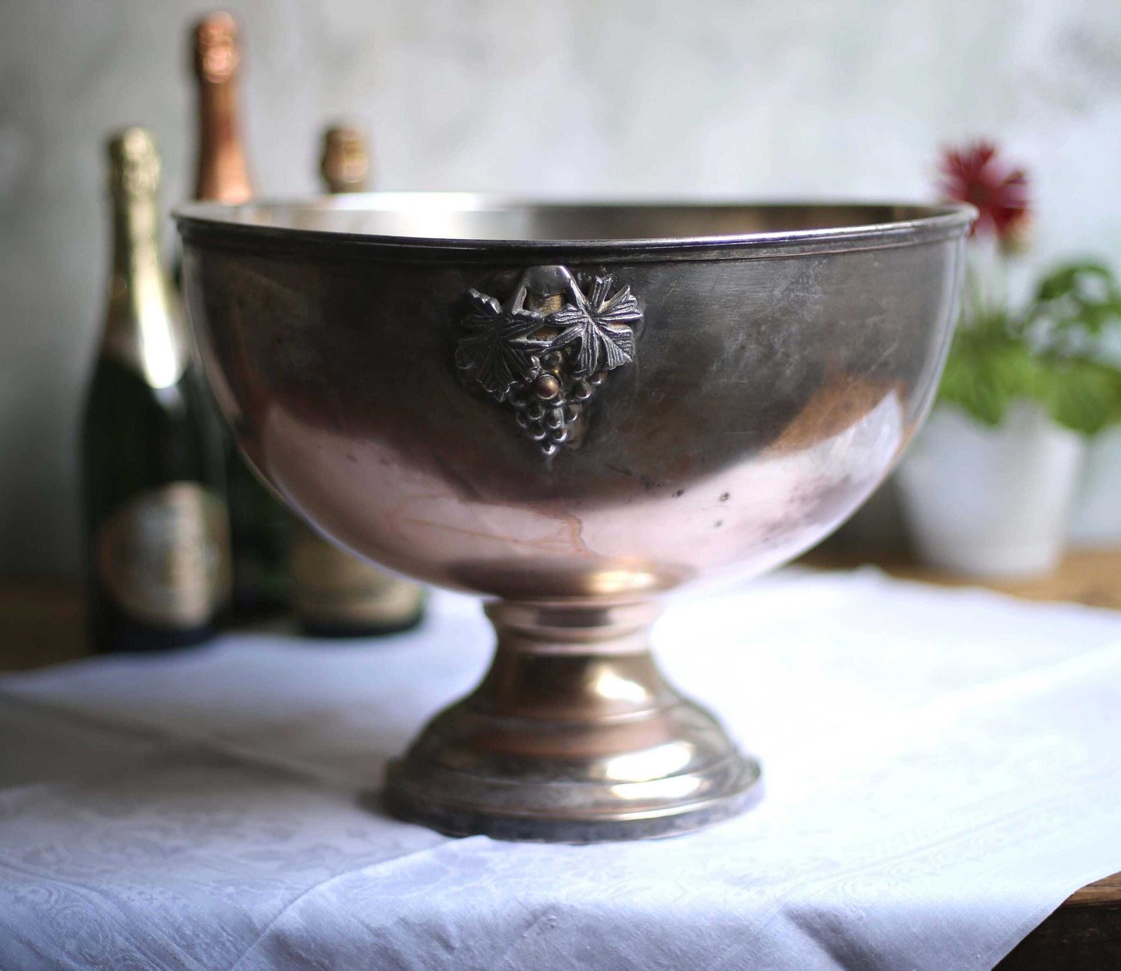 Large Antique Bricout Champagne Bath Silver Plate Ice Bucket French Wine Cooler photo for sale