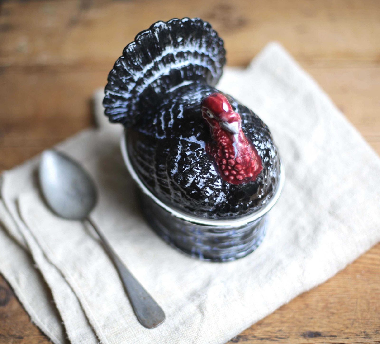 Vintage French Majolica Turkey Tureen Small Ceramic Dish By Geo Paris Je T'aime photo for sale