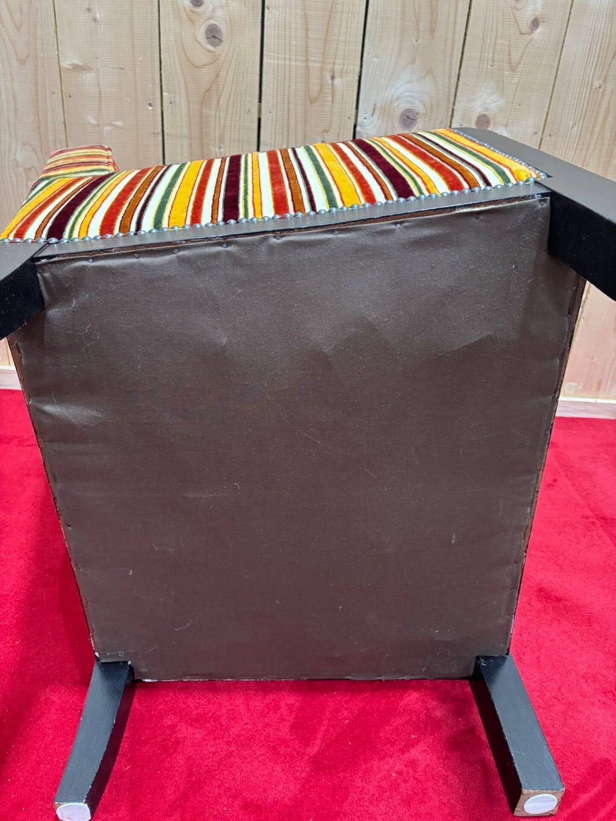 Art Deco Armchair In Multicolored Striped Fabric And Its Footrest photo buy