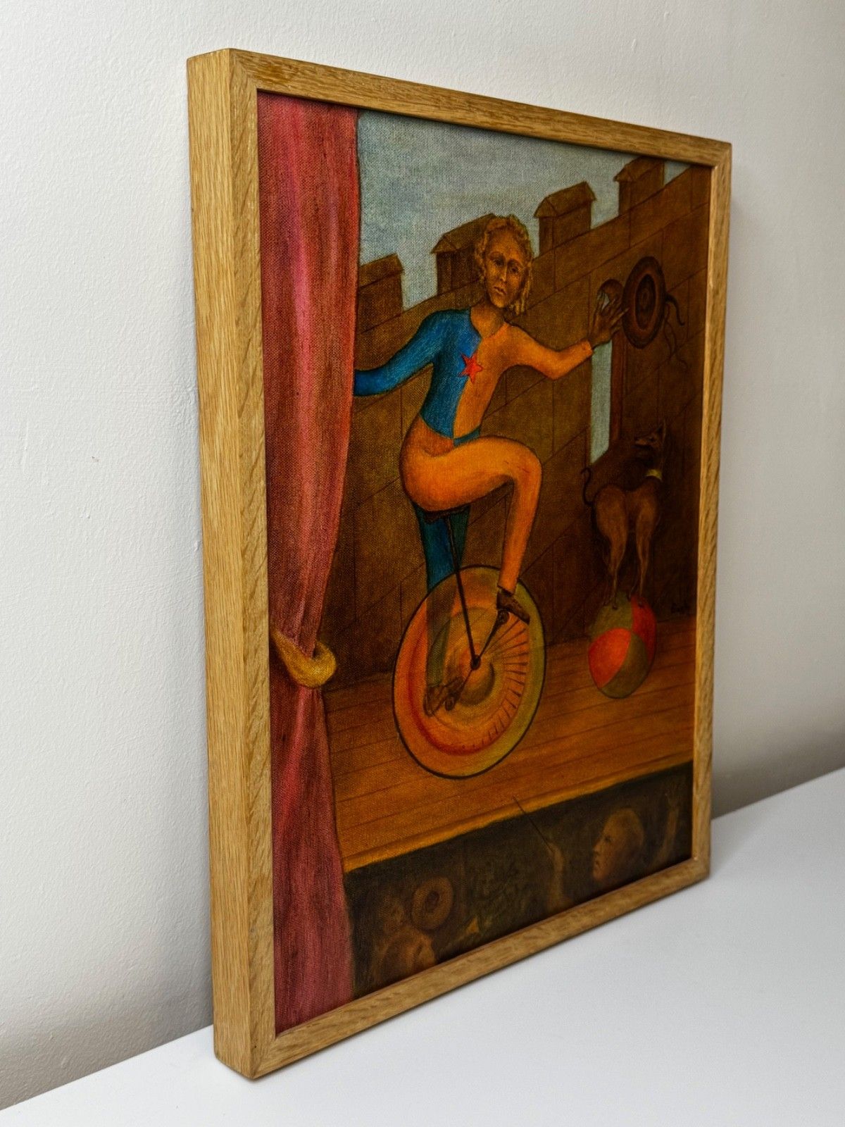 Kunst Mid Century Circus Cyclist - Lyrisch Surrealisme in de stijl van Paul Delvaux, ca. 1966 photo