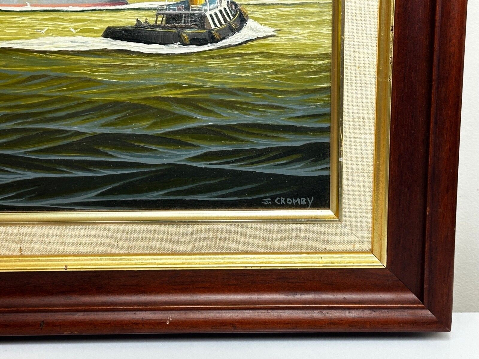 20e-eeuws olieverfschilderij Alca passagiers-vrachtschip Yeoman Line en stoomveerboot Claughton photo 2650.0