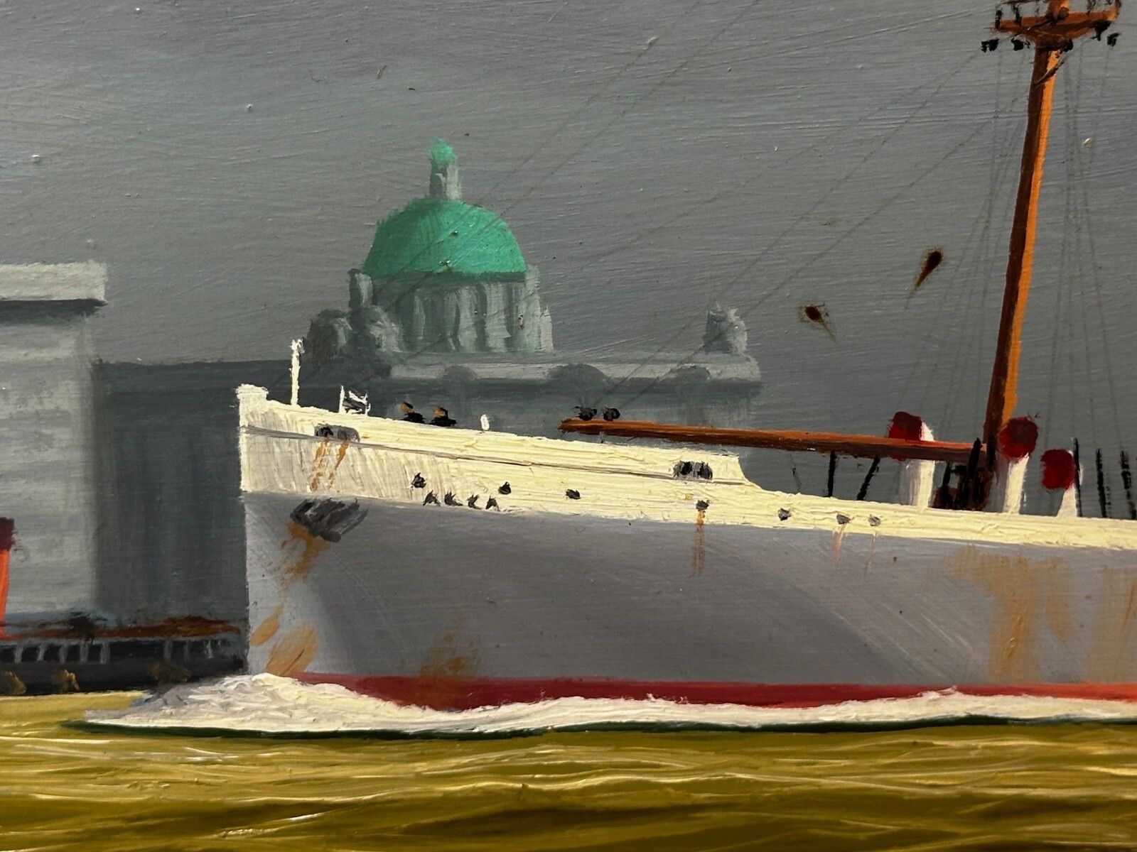 Kunst 20e-eeuws olieverfschilderij Alca passagiers-vrachtschip Yeoman Line en stoomveerboot Claughton photo