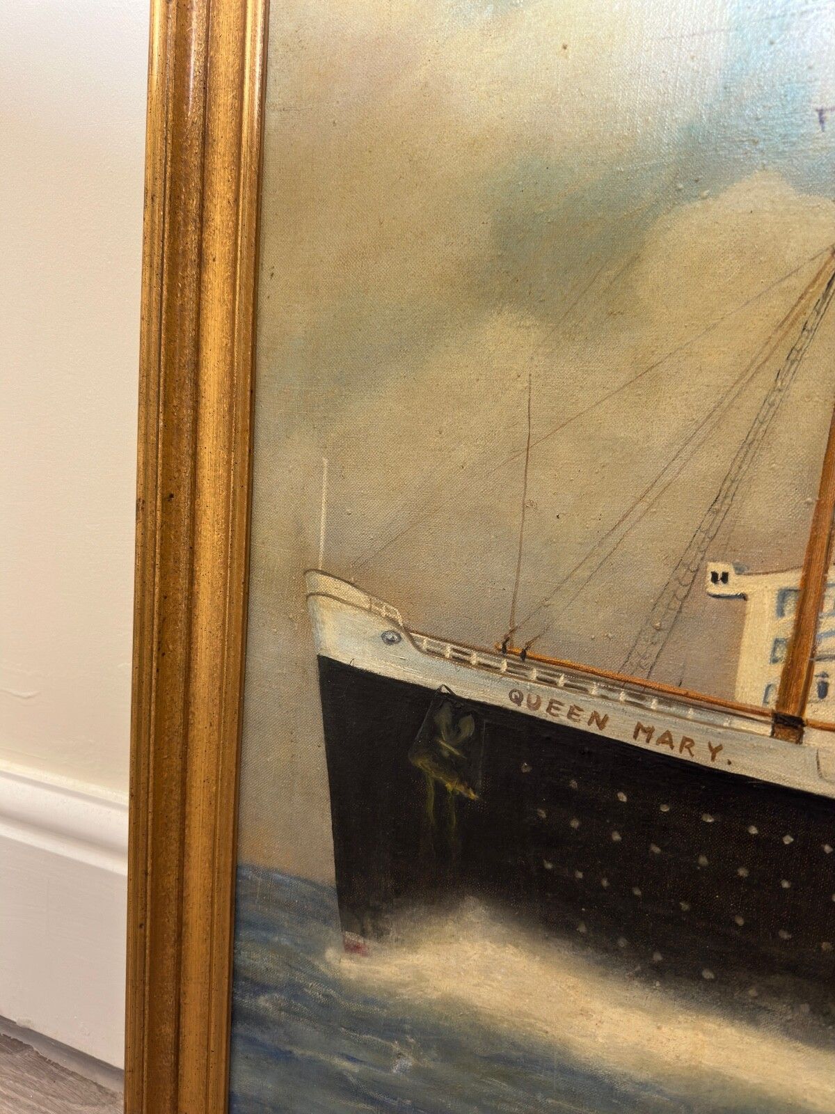 Mid Century Oil Painting Rms Queen Mary Ocean Liner Ship After Antonio Nicolo Gasparo Jacobsen photo 3250.0