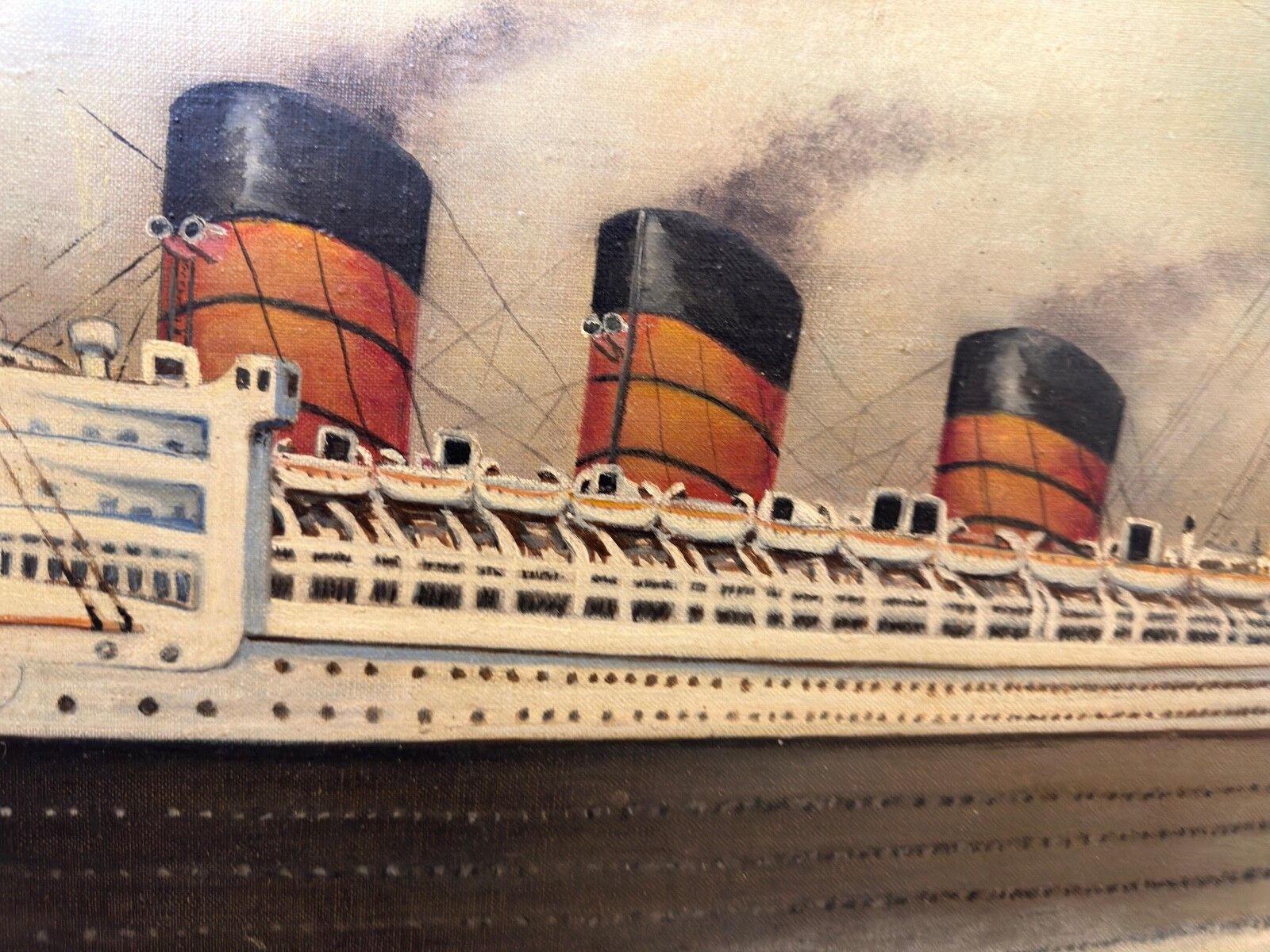 Art Mid Century Oil Painting Rms Queen Mary Ocean Liner Ship After Antonio Nicolo Gasparo Jacobsen photo