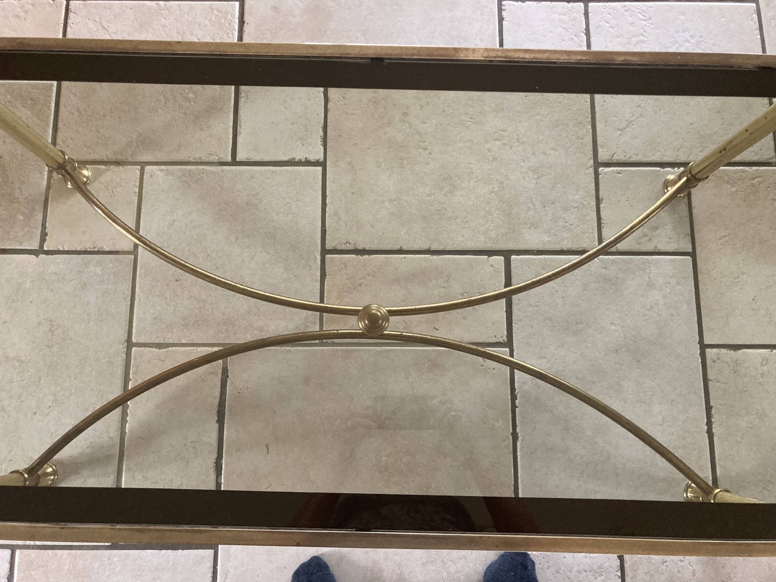Coffee Table In Glass And Gold Metal photo for sale