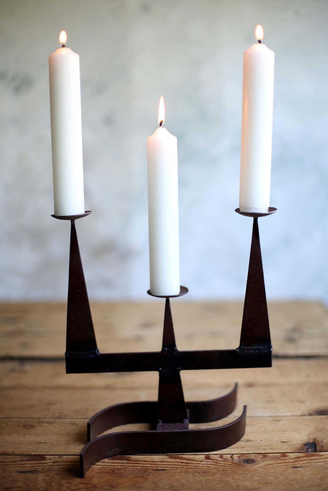 French Brutalist Wrought Iron Candlestick Gothic Candle Holder 3 Arm Candelabra photo furniture