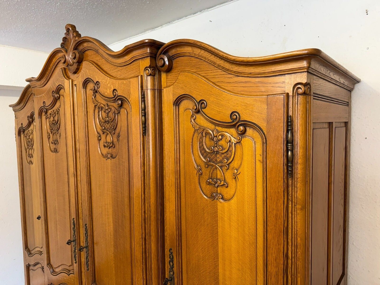 Quality French Carved Oak Four Door Brake Front Armoire/Wardrobe Circa 1950 photo 750.0