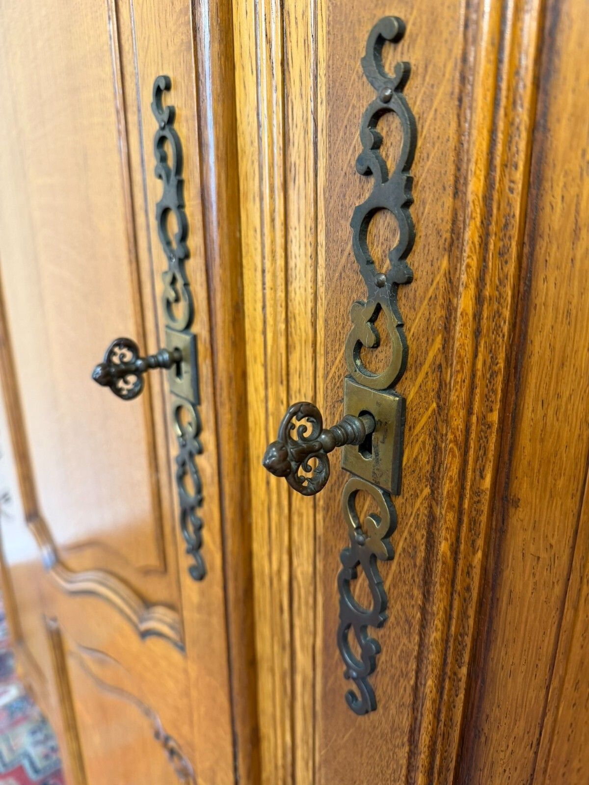 photo vintage Quality French Carved Oak Four Door Brake Front Armoire/Wardrobe Circa 1950