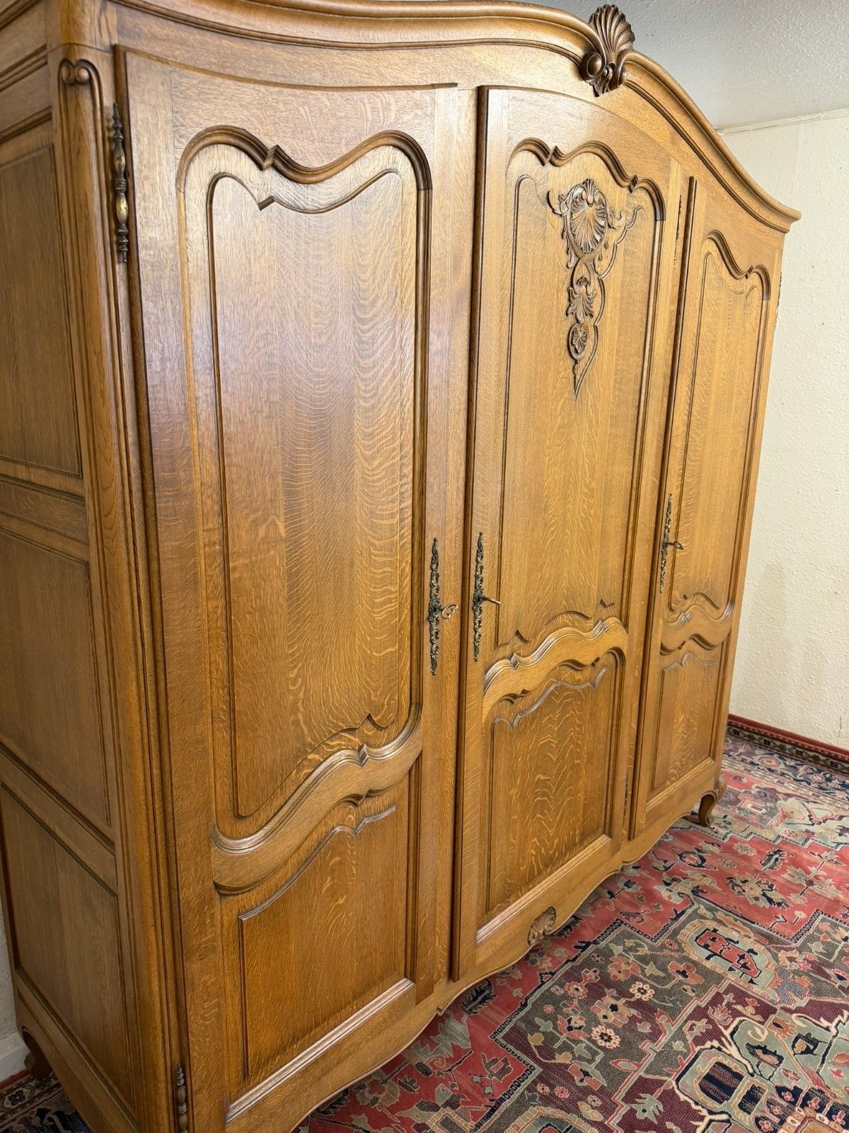 Quality French Oak Three Door Armoire/Wardrobe Circa 1950 photo vintage