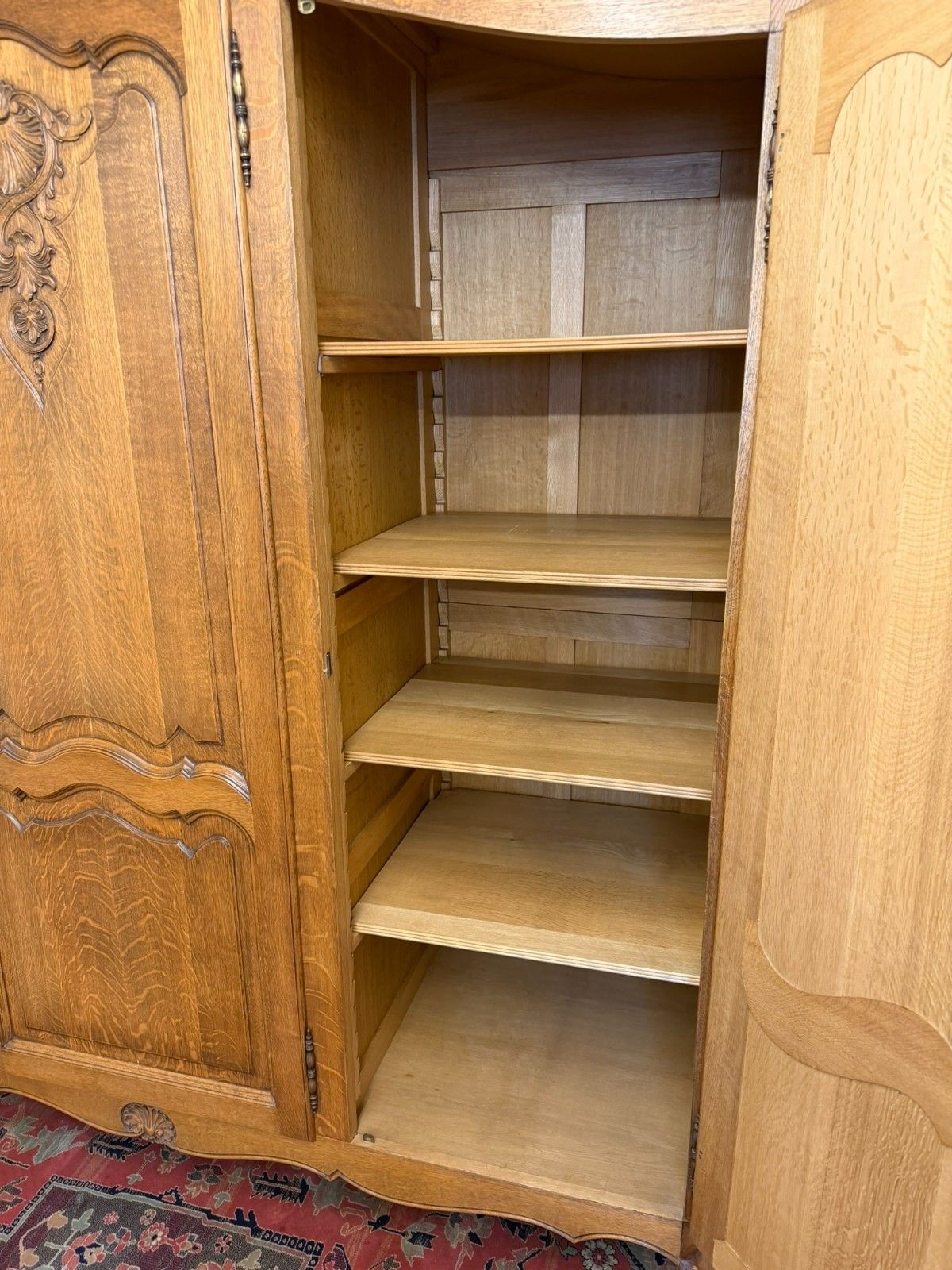 750.0 Quality French Oak Three Door Armoire/Wardrobe Circa 1950 photo