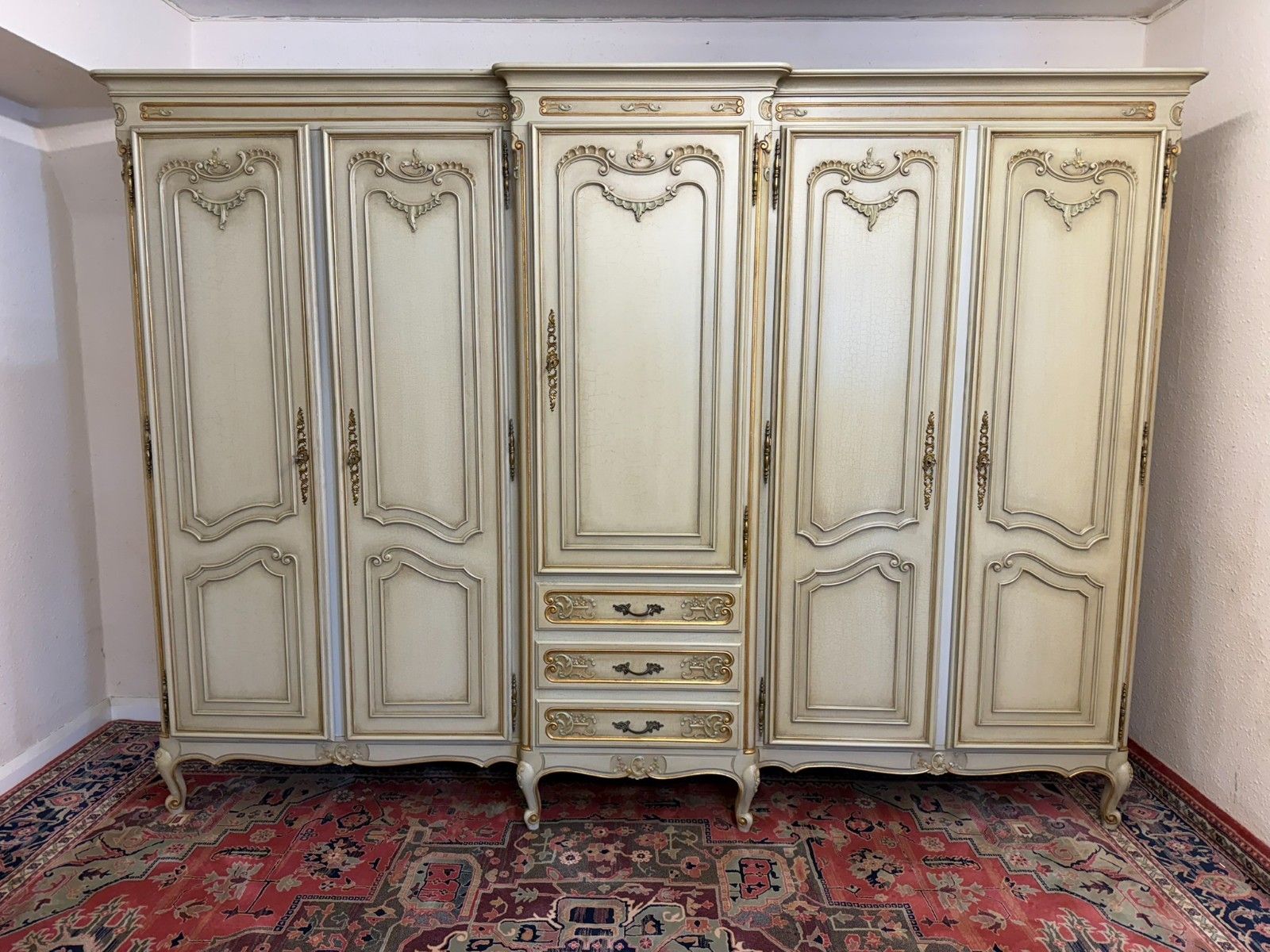 Stunning French Rococo Style Five Door Carved Armoire/Wardrobe