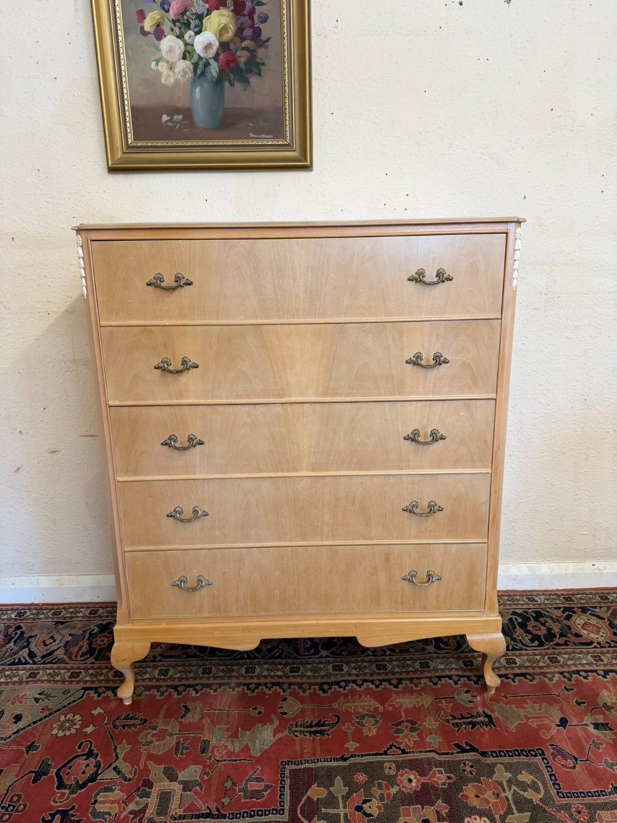 Bleached Walnut Chest Of Five Drawers Circa 1940