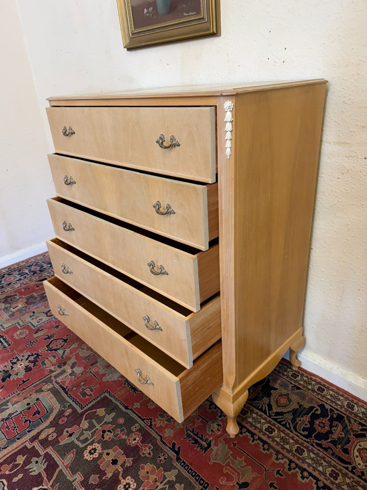Bleached Walnut Chest Of Five Drawers Circa 1940 photo vinterior