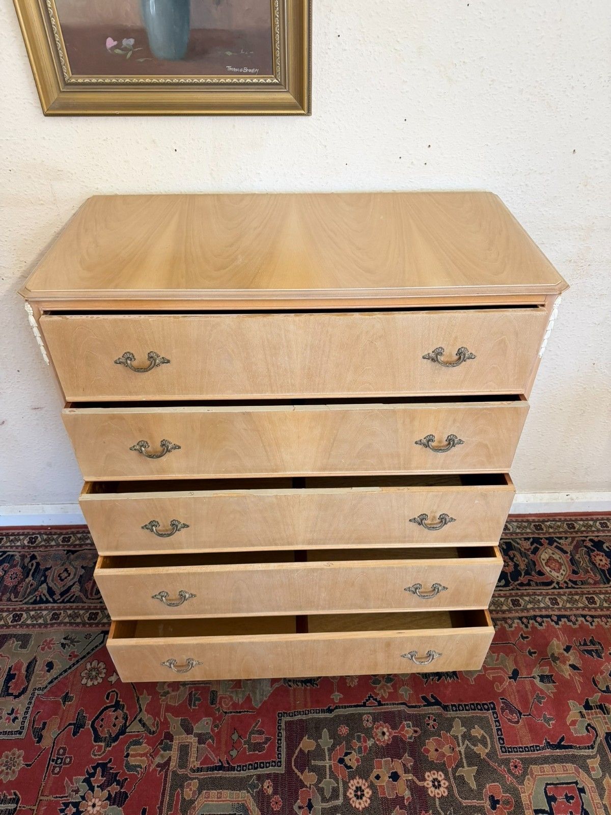 Bleached Walnut Chest Of Five Drawers Circa 1940 photo buy