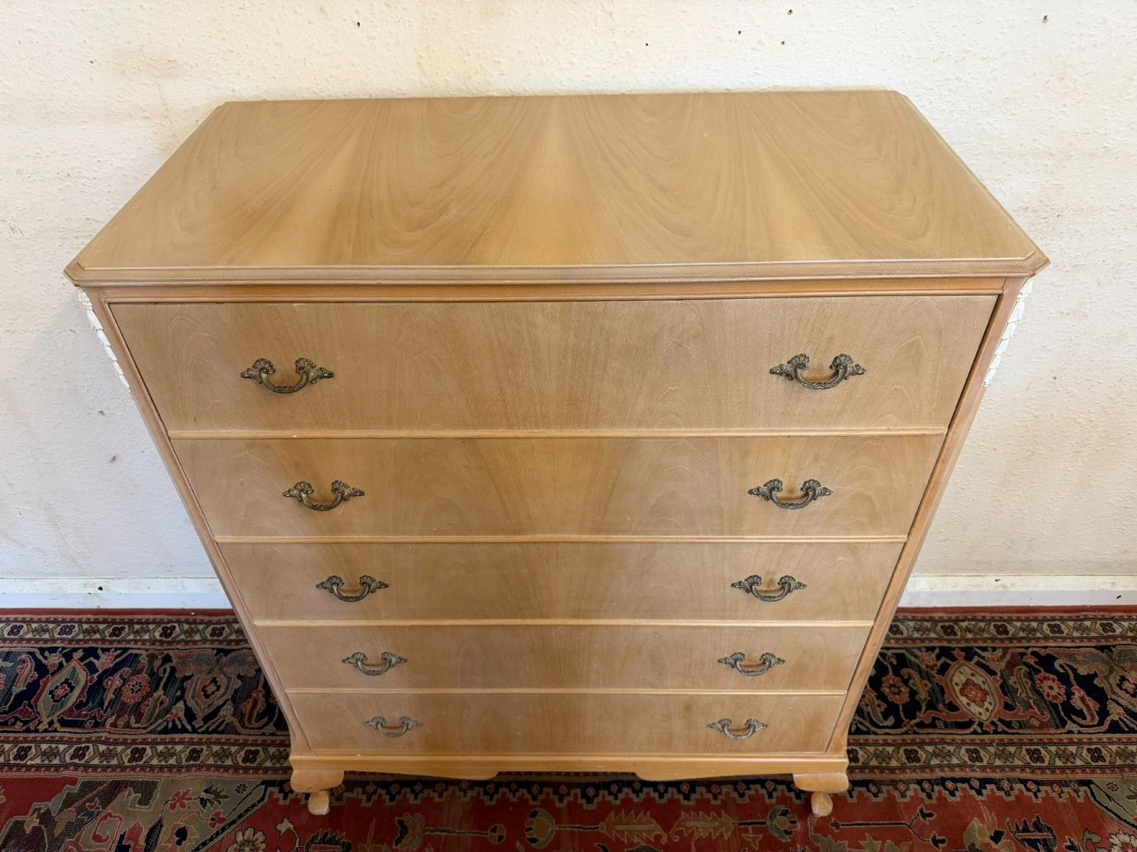 Furniture Bleached Walnut Chest Of Five Drawers Circa 1940 photo