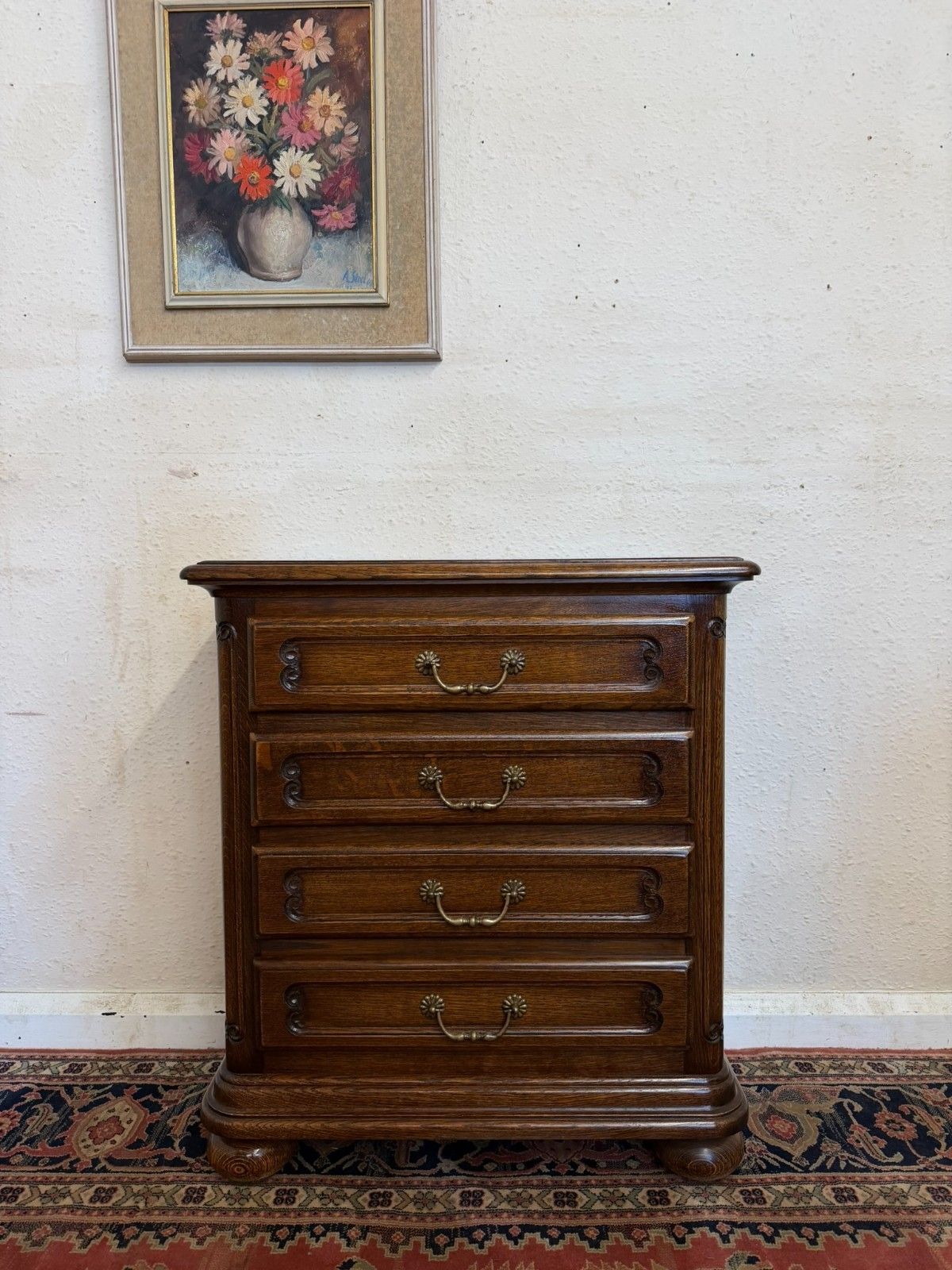 Neat Sized French Oak Chest Of Four Drawers Circa 1950