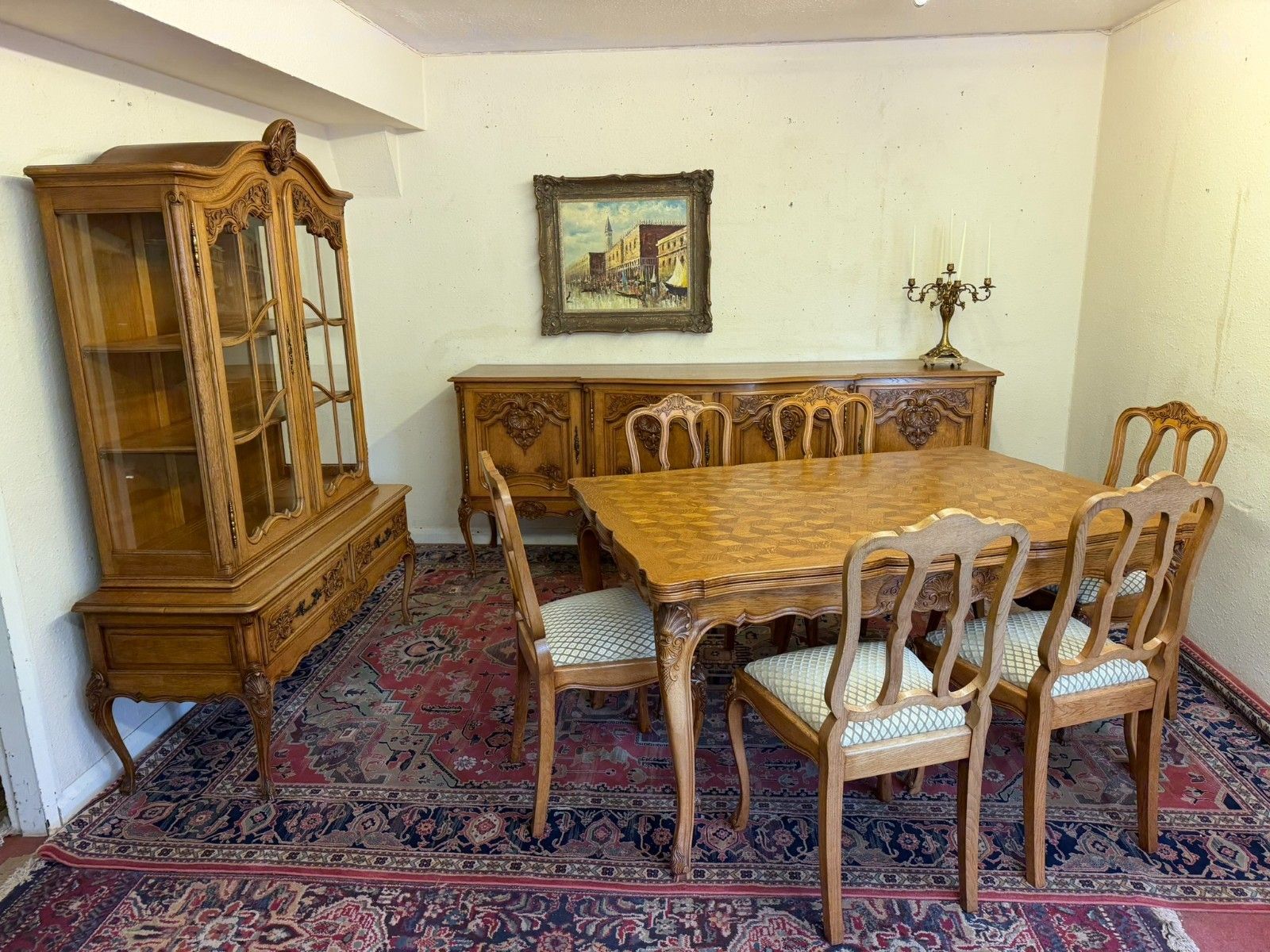 photo vintage Antique French Carved Oak Glazed Cabinet Circa 1930