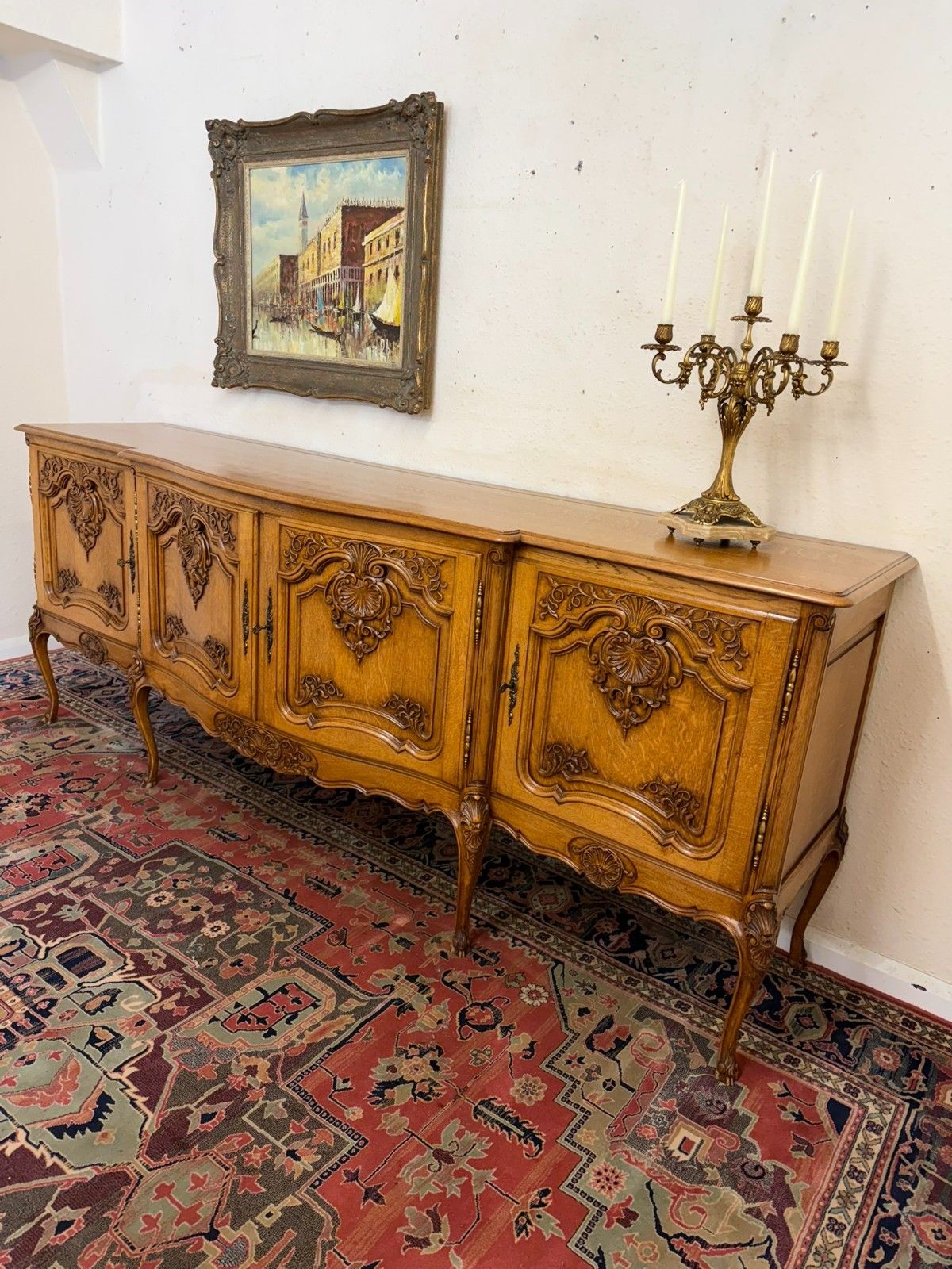 Antique French Shaped Carved Oak Four Door Enfilade/Credenza Circa 1930 photo 1250.0