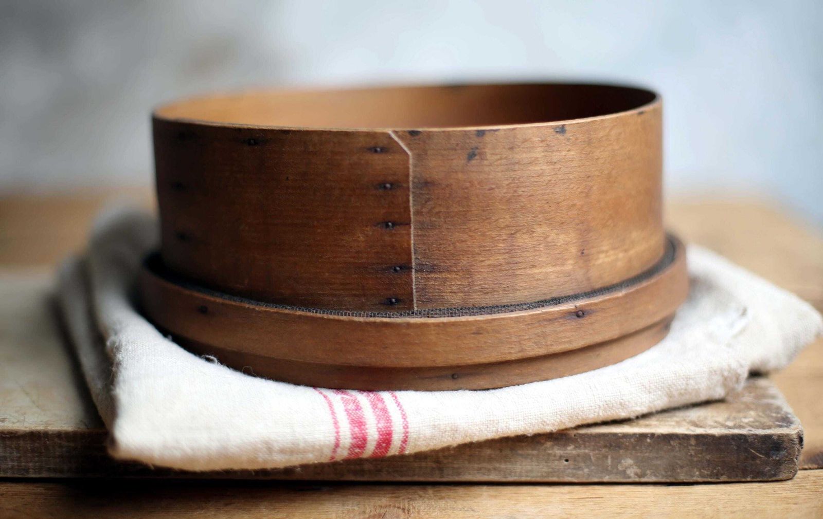 Antique French Wooden Sieve Bentwood Flour Round Dredger Kitchen Bakewear Sifter photo 82.0