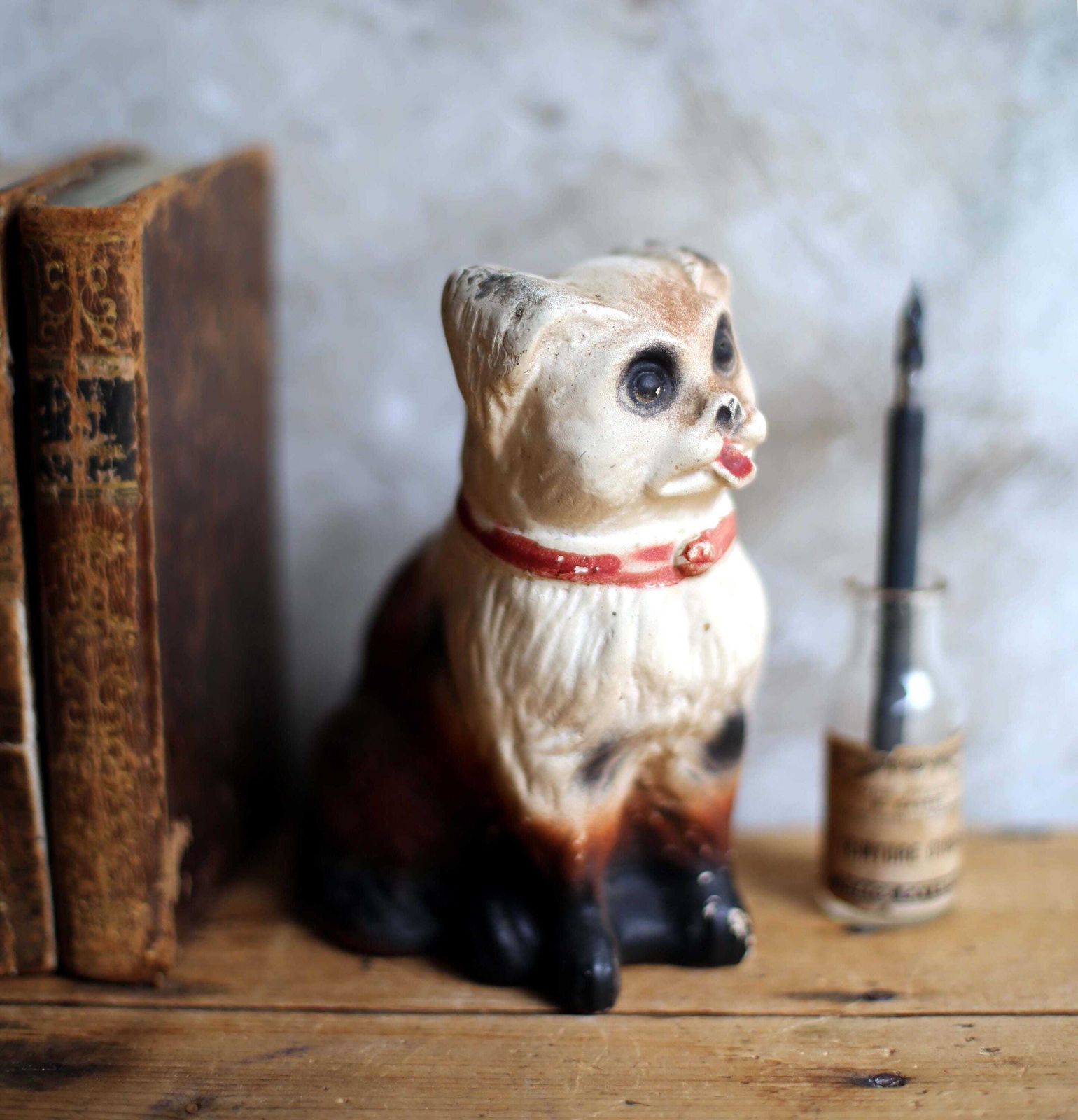 Antique French Plaster Dog Money Box Collectible Breakable Coin Bank photo for sale