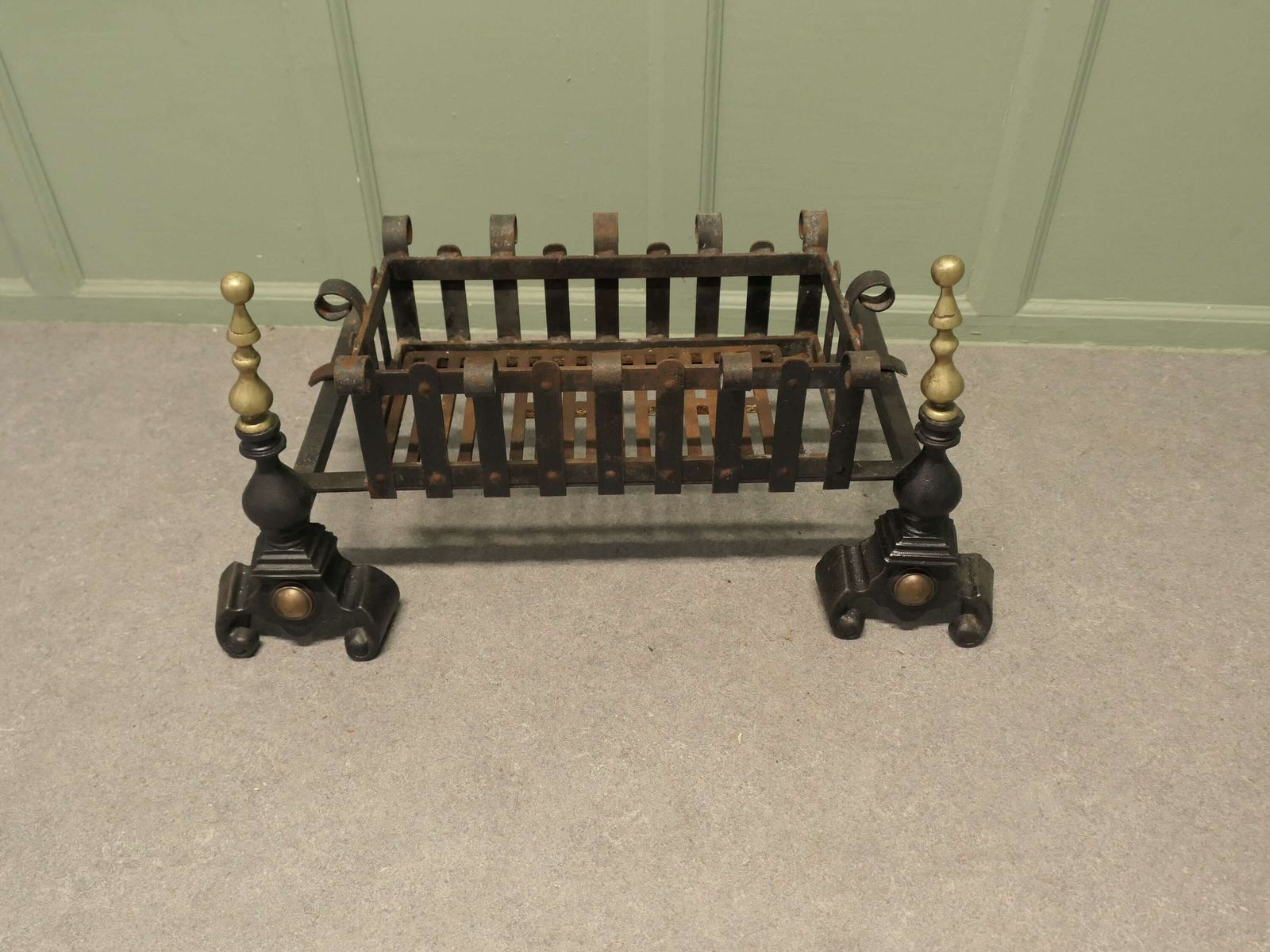 19th Century Inglenook Fire Grate On Andirons Forged Iron Log Grate photo 840.0