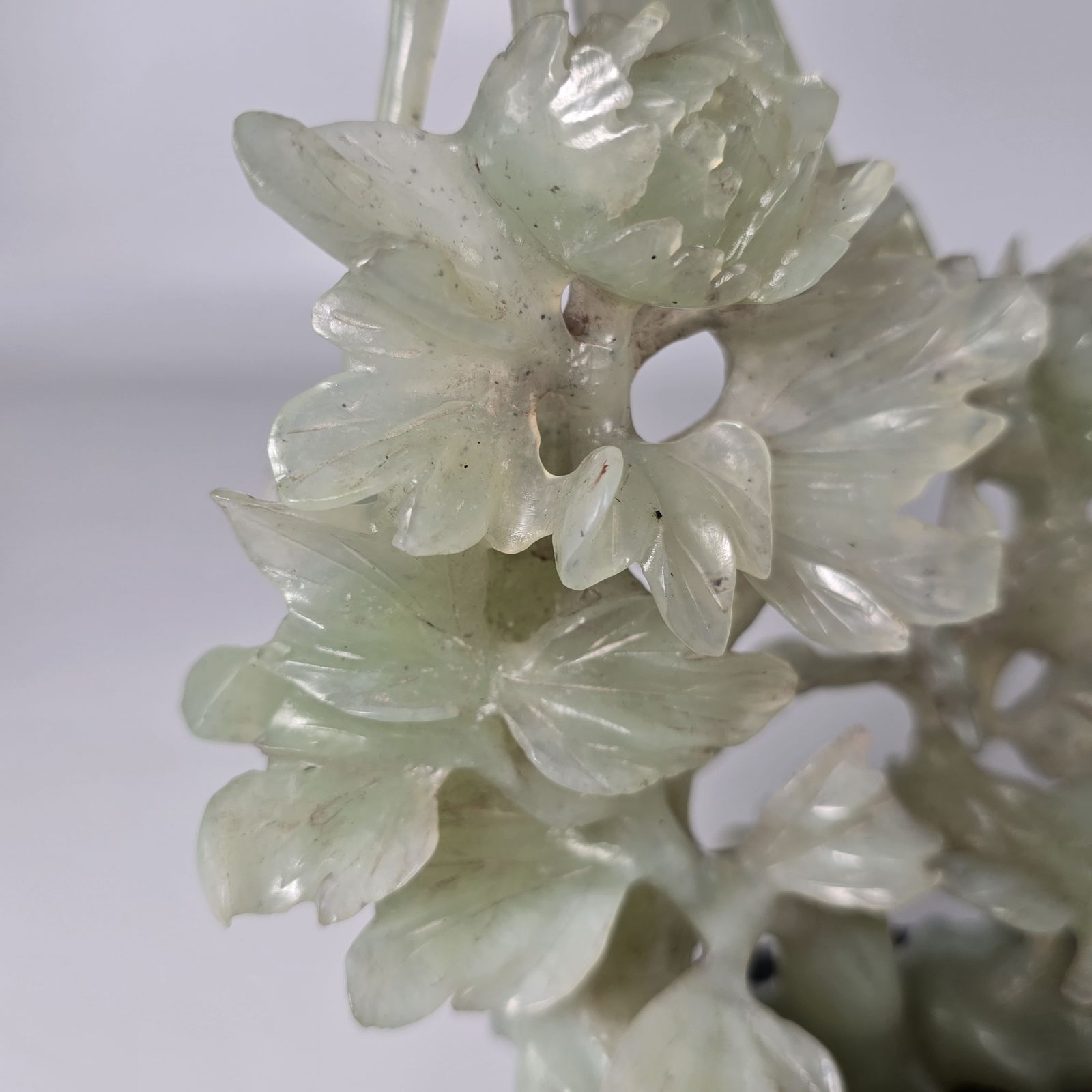 Home Decor Vintage Chinese Pale Green Hand Carved Stone Group Of Birds C 1930 photo