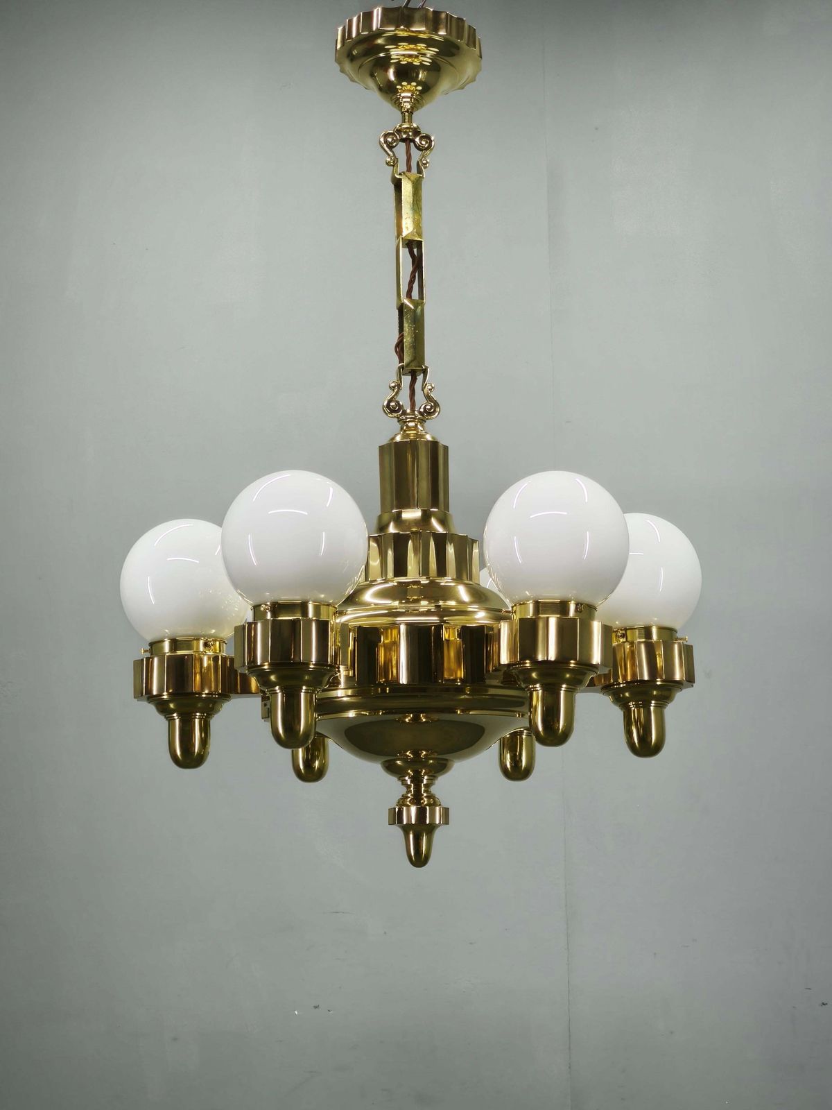 Czech Art Deco Brass Chandelier With Dual Arm Positions, 1930s photo furniture