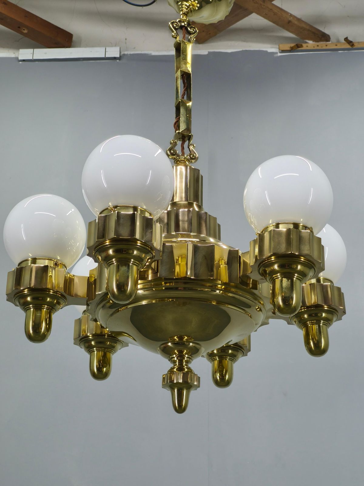 Czech Art Deco Brass Chandelier With Dual Arm Positions, 1930s photo buy