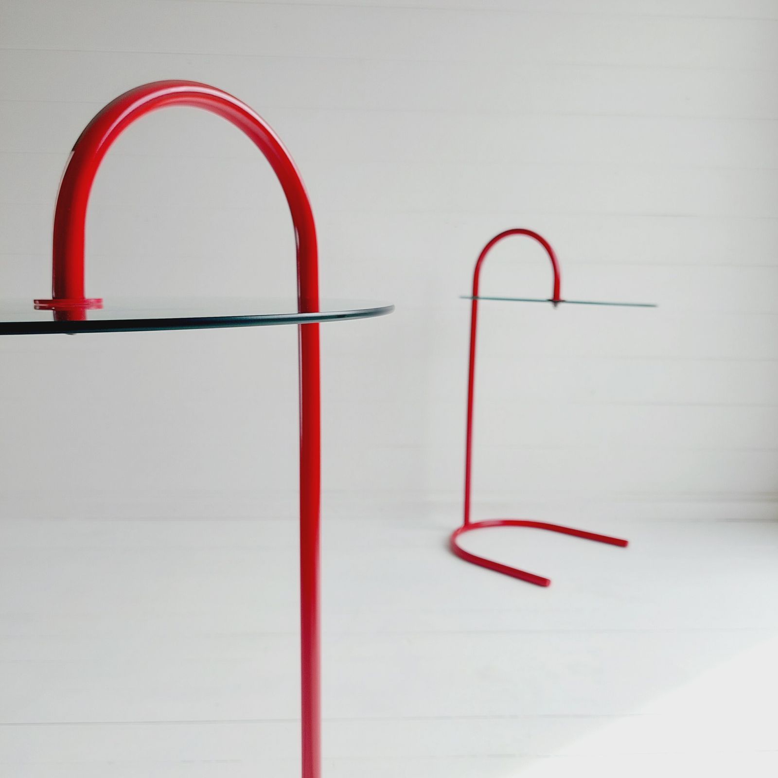 Vintage Ikea Ry Coffee Side Tables Glass Red Aluminium Postmodern Memphis, 1980s Set Of 2 photo furniture