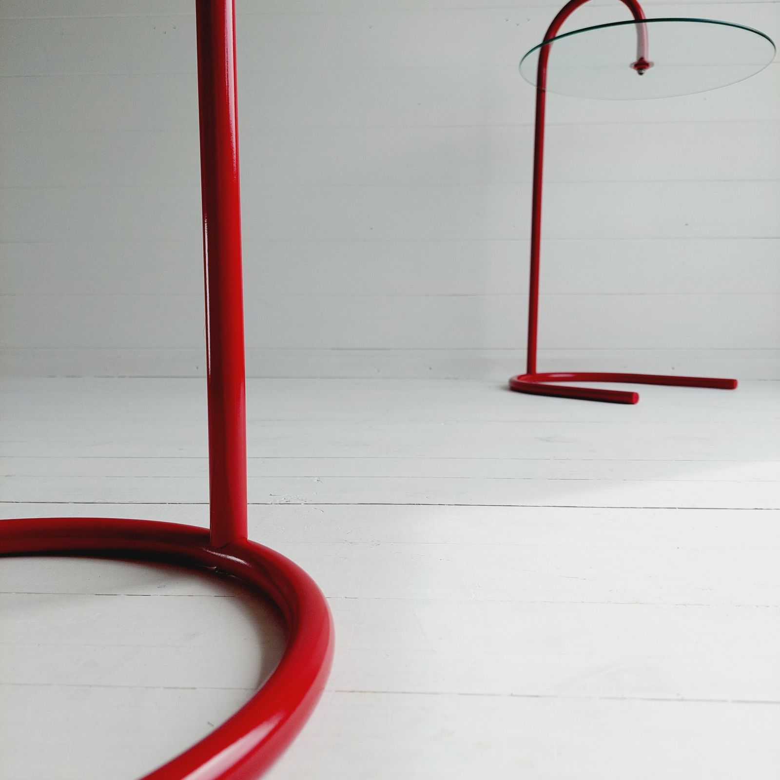 Vintage Ikea Ry Coffee Side Tables Glass Red Aluminium Postmodern Memphis, 1980s Set Of 2 photo vintage