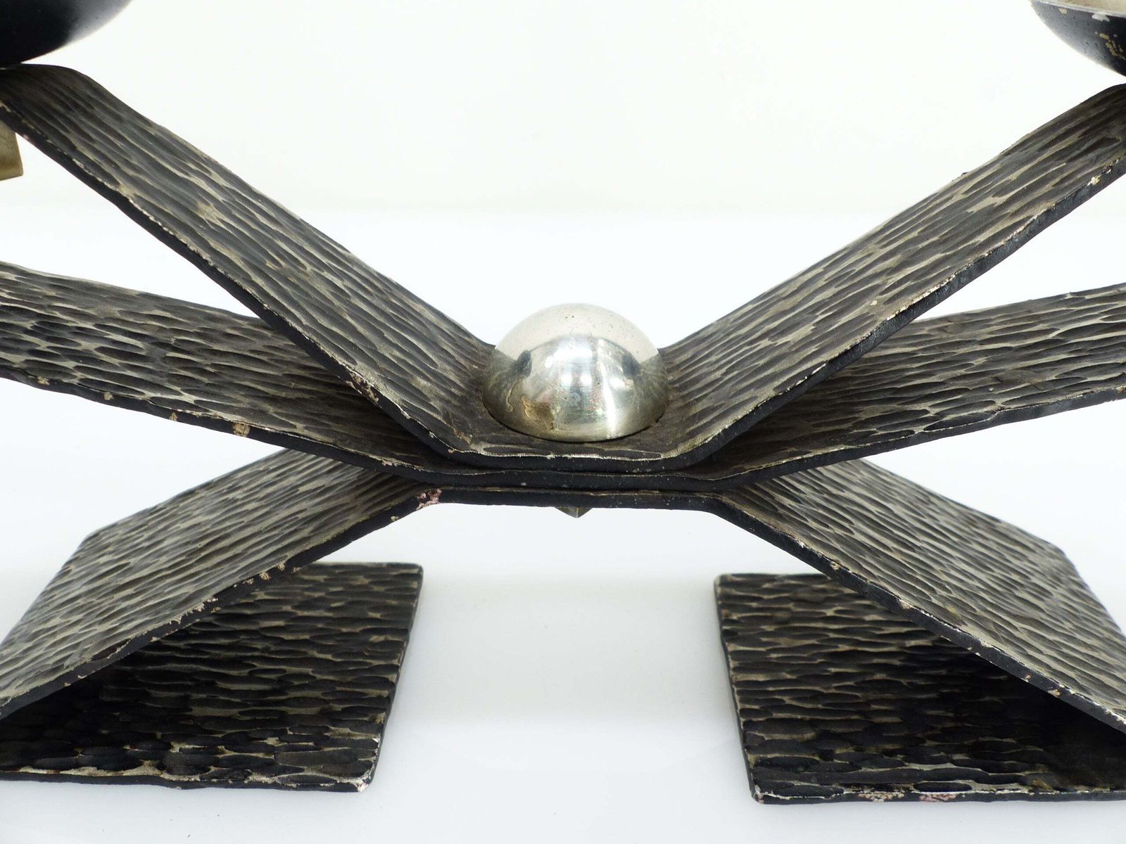 Modernist Brutalist Chandelier With Four Blackened Hammered Metal Spikes, Europe, Circa 1960 1970 photo vinterior