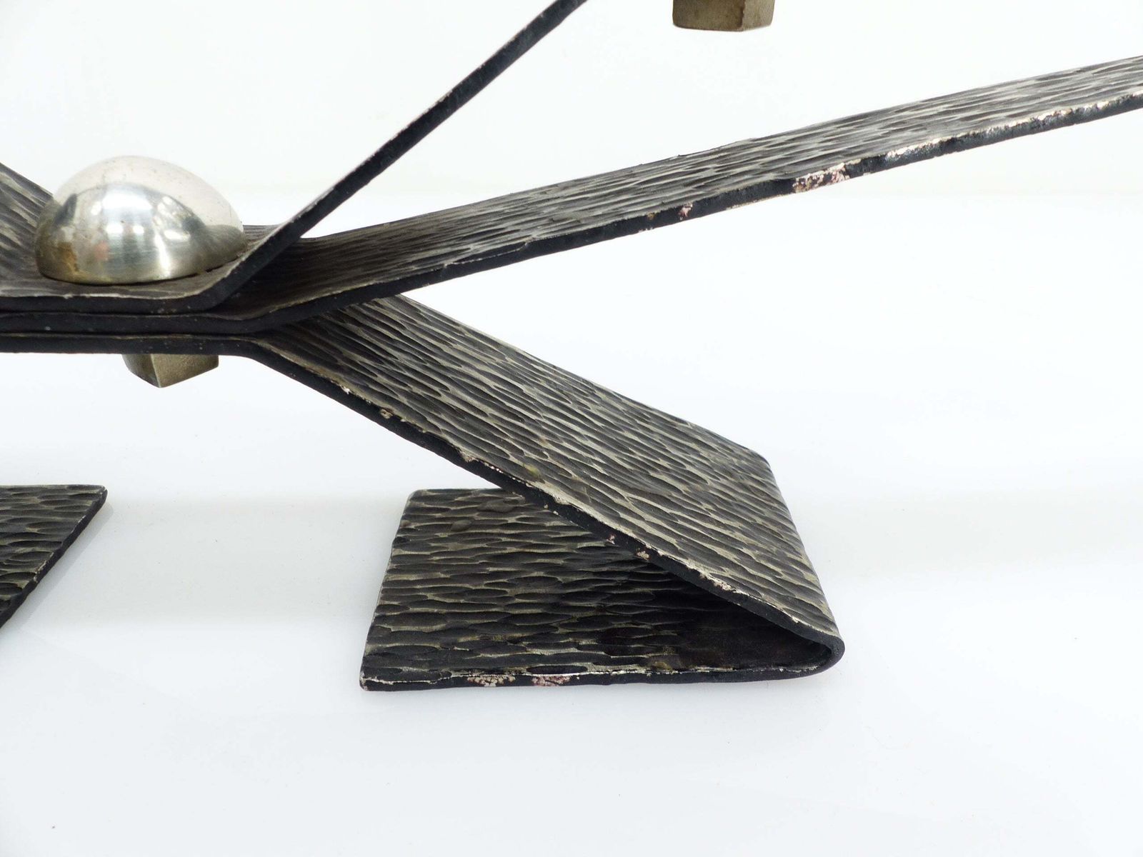Modernist Brutalist Chandelier With Four Blackened Hammered Metal Spikes, Europe, Circa 1960 1970 photo buy