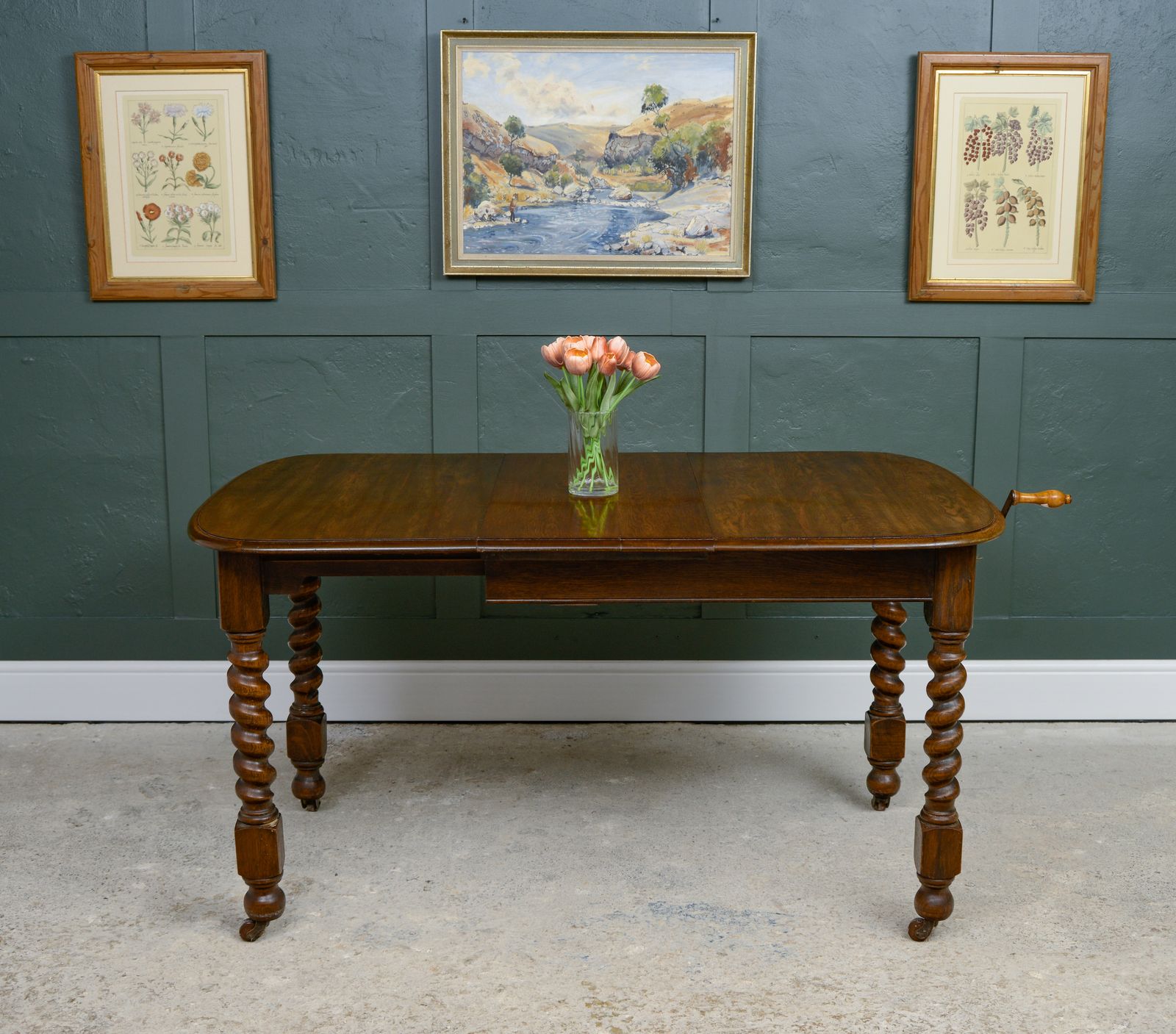 Small Oak Wind Out Extending Dining Table With Barley Twist Legs   140 Cm photo furniture