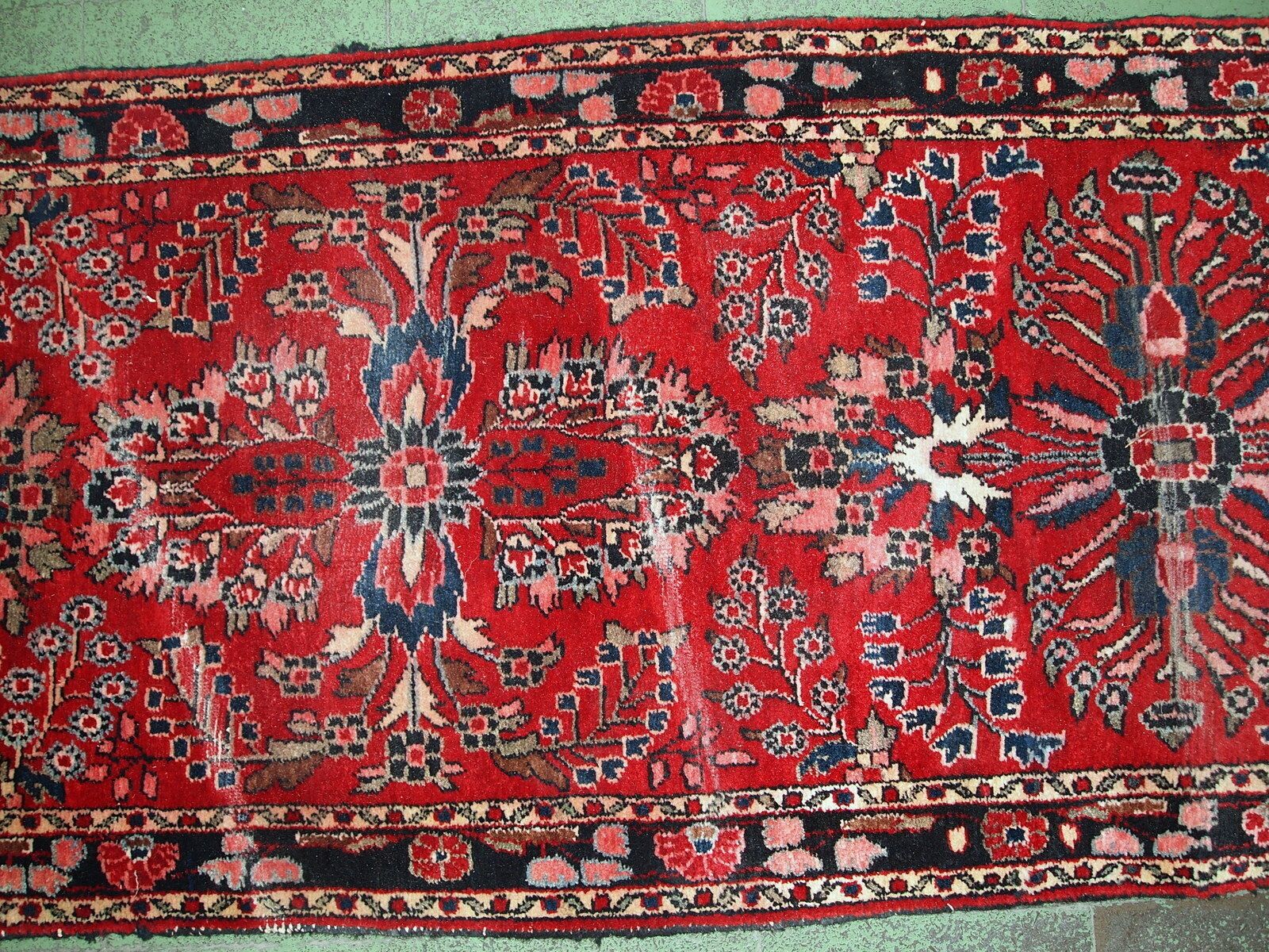 photo furniture Handmade Antique Floral Wool Runner — 84 × 712 Cm — 1910s