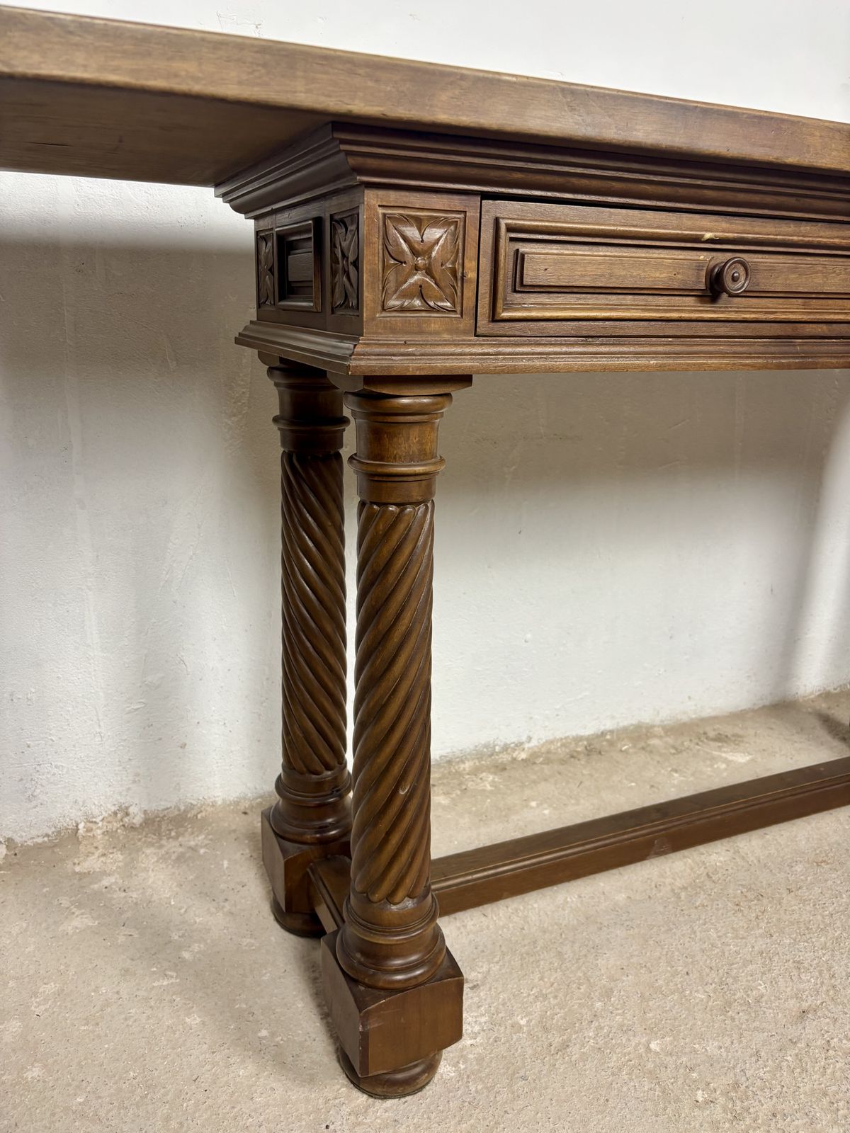 Spanish Walnut Console Table With Barley Twist Legs, 1920s photo vintage