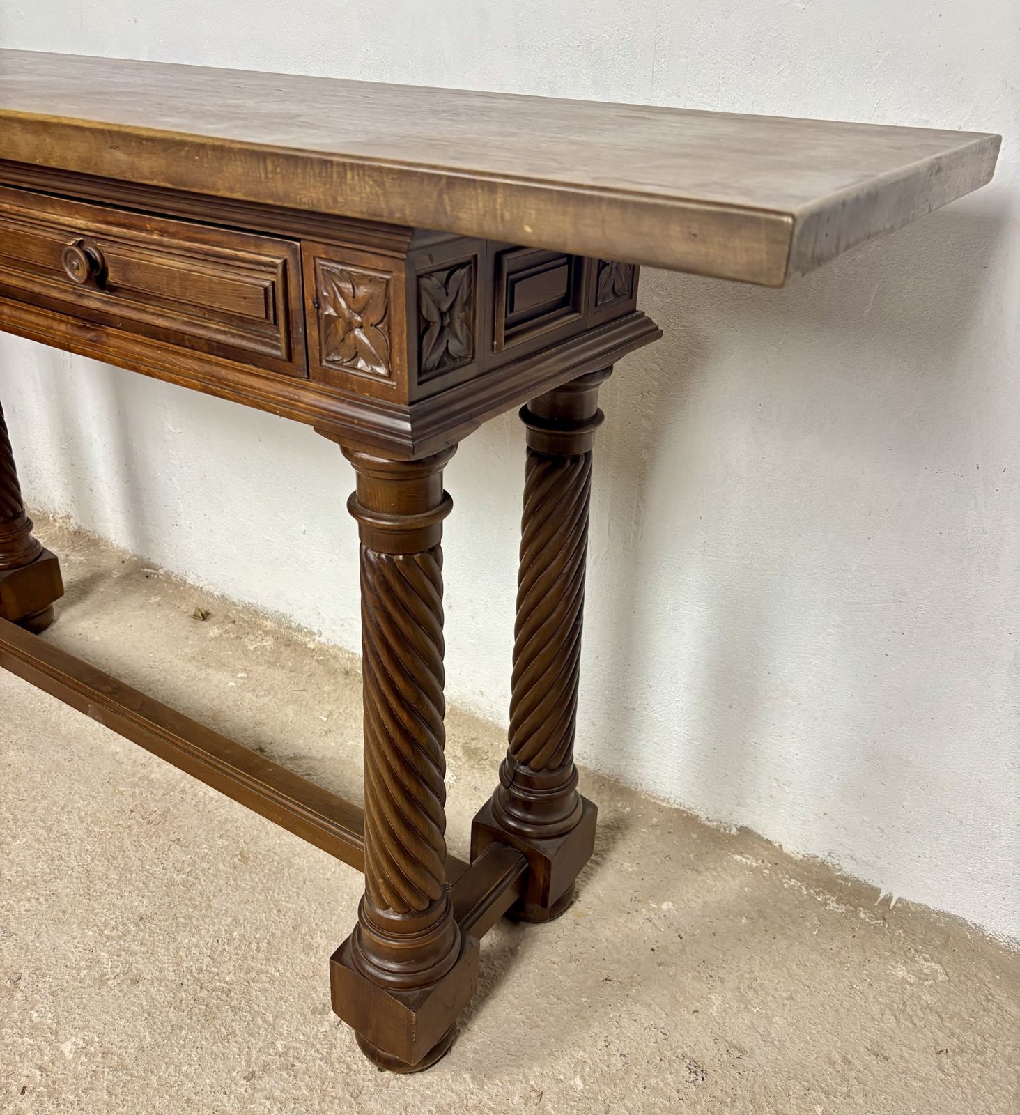 photo furniture Spanish Walnut Console Table With Barley Twist Legs, 1920s